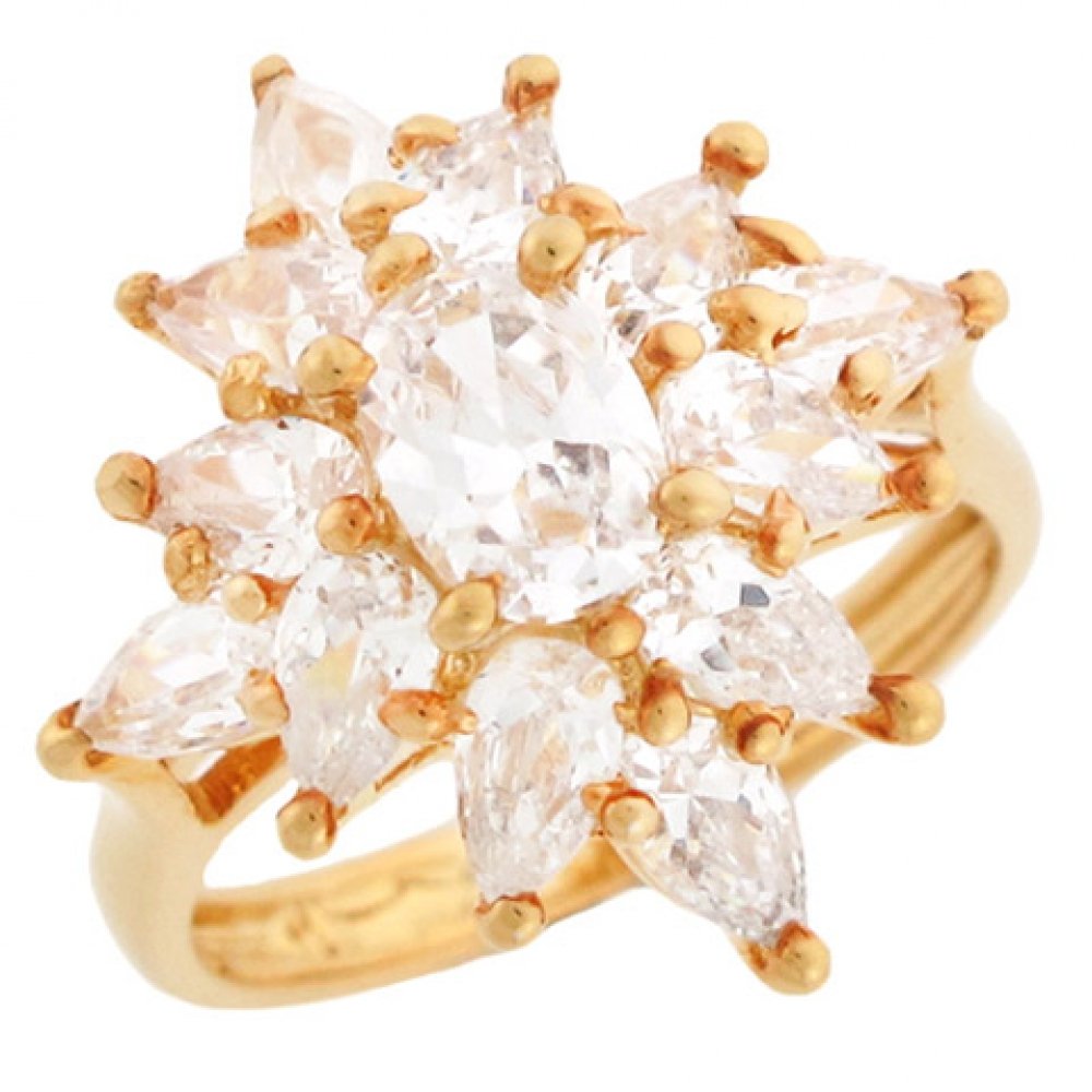 10K Yellow Gold CZ Flower Ring - Oval & Pear Shaped Anniversary Jewelry for Women | Perfect Gift for Valentine's Day, Mother's Day & Special Occasions
