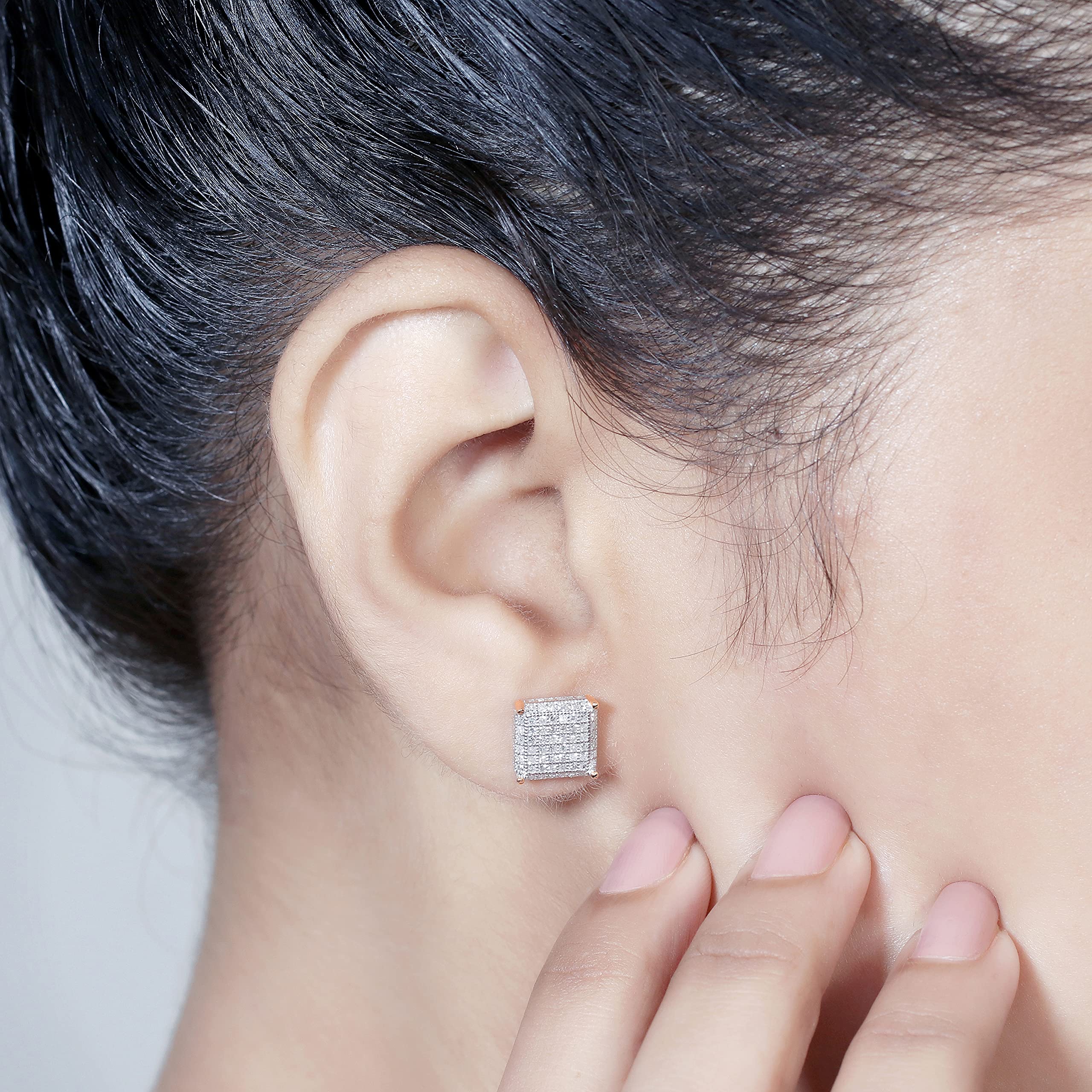 Dazzlingrock Collection 0.28 Carat Round White Diamond Dice-Shaped Men's Iced Stud Earrings in 10K/14K/18K Solid Gold - Perfect for Gifts, Parties & Luxury Fashion Accessories