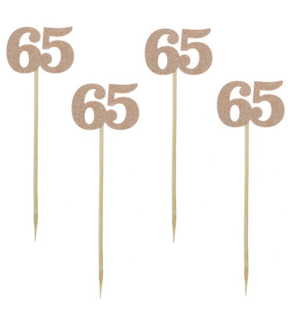 Glitter Rose Gold 65th Birthday Cupcake Toppers - 24 Pack Number 65 Cake Decorations for Anniversary Celebrations, Retirement Parties & Milestone Events