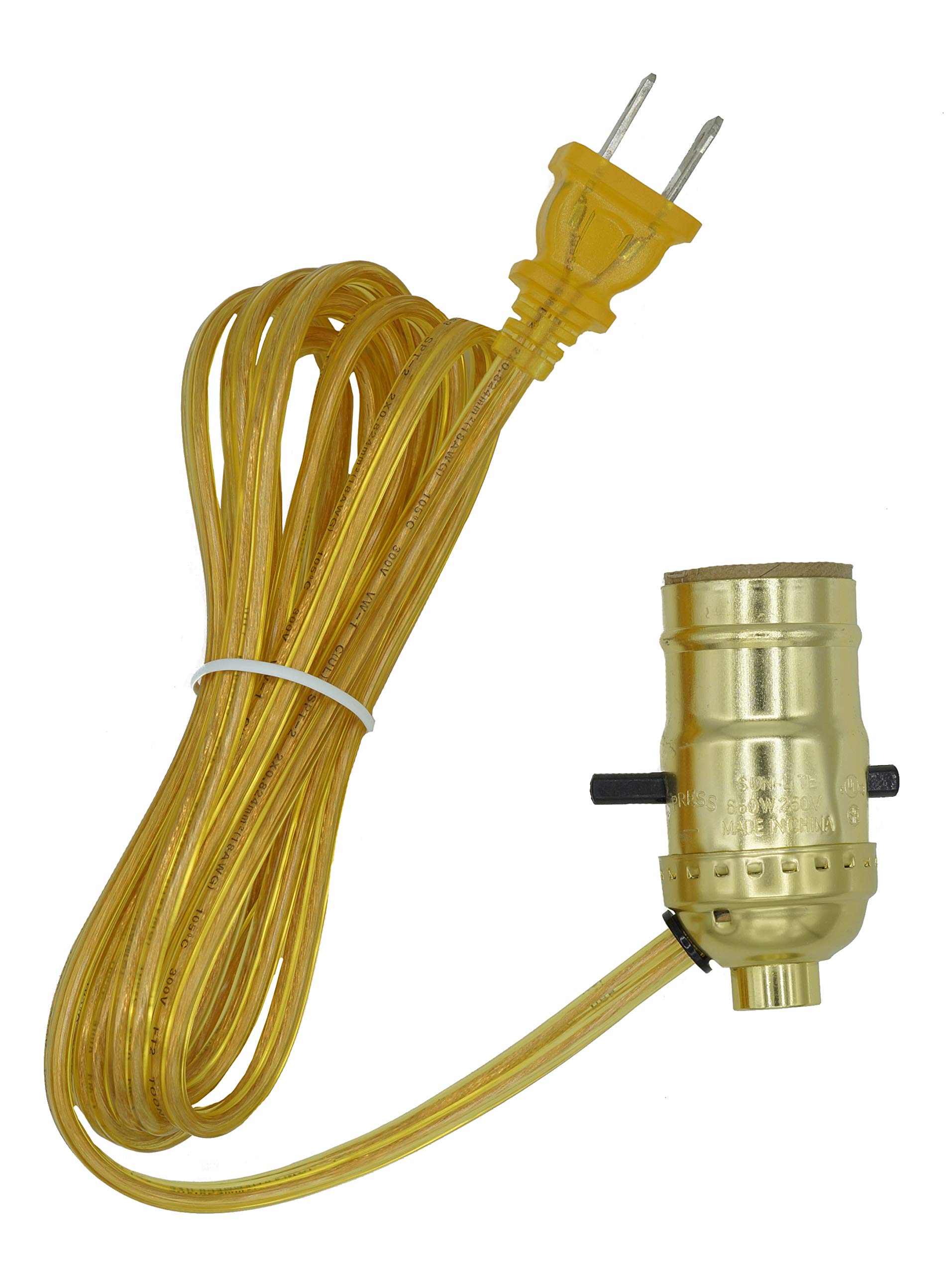 Creative Hobbies Instant Lamp Kit - Push Through On/Off Medium Base Lamp Socket with 6ft Polarized Cord (Gold) | DIY Lighting Project for Home Decor, Bedroom, Office & Craft Room