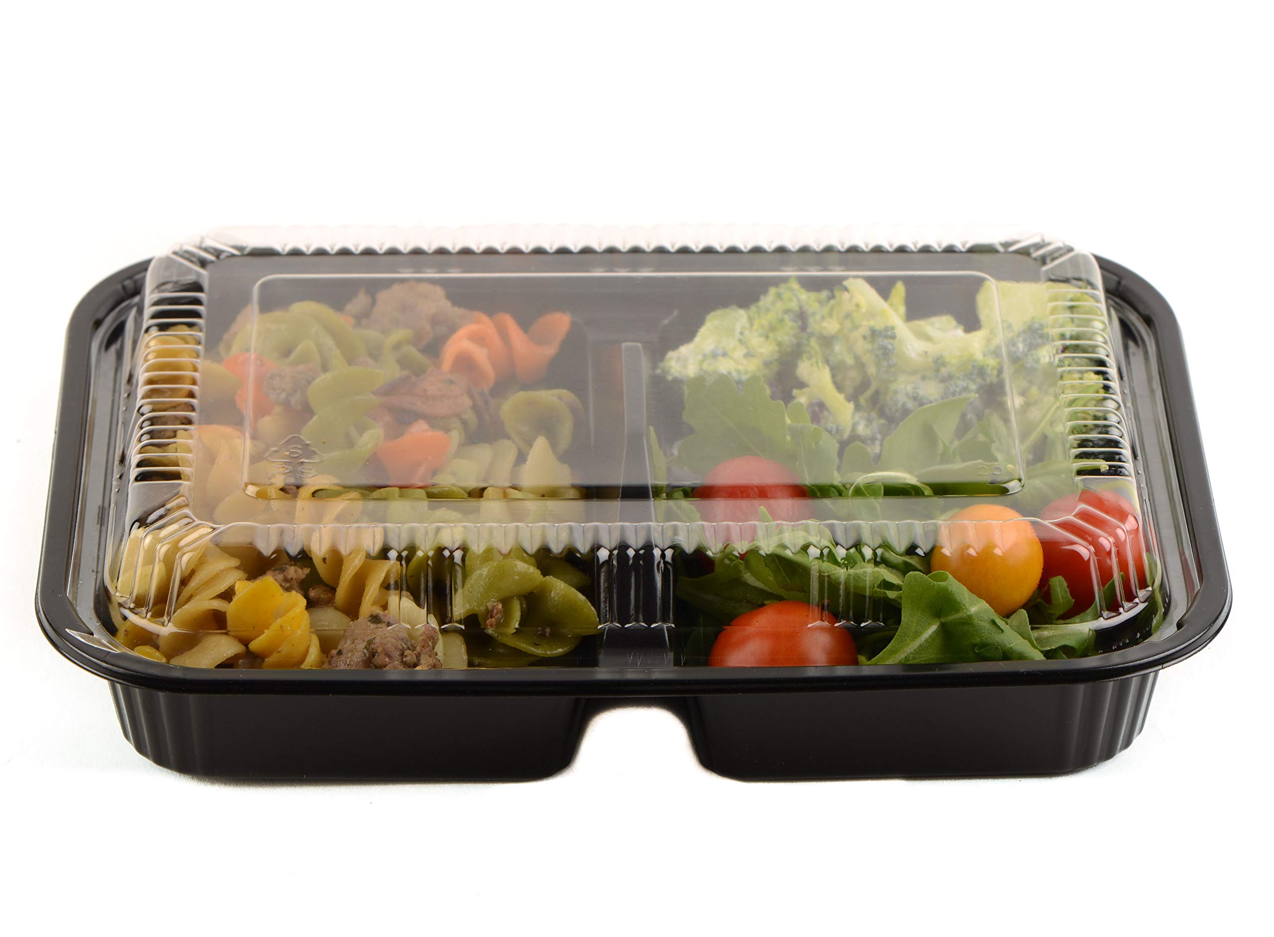EcoQuality [225 Pack] 3-Compartment Black Disposable Food Containers with Lids - BPA Free Meal Prep Containers for Lunch, Bento Box & Food Storage | Perfect for Office Lunch, Meal Prep & Takeout