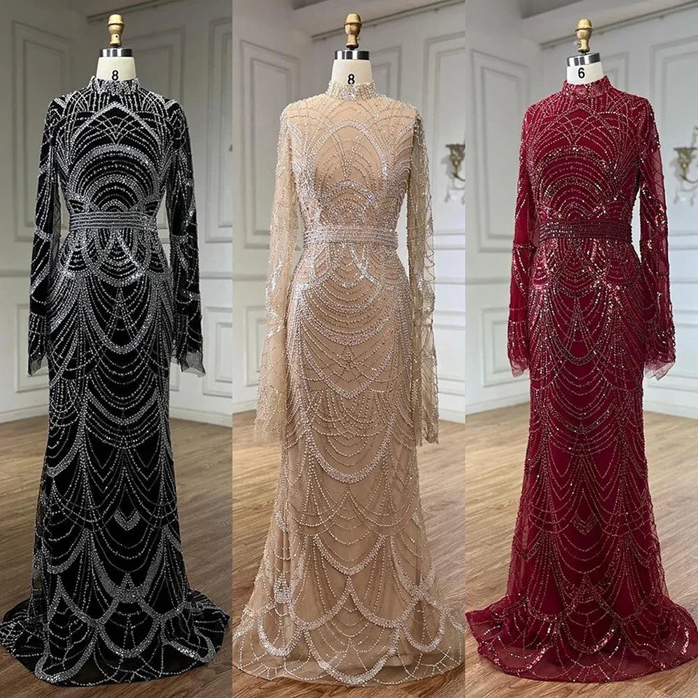 Luxury Black Muslim Beaded Mermaid Evening Gown for Women - Elegant Dubai Style Wedding & Party Dress 2025 (LA72512) - Perfect for Formal Events, Galas & Special Occasions