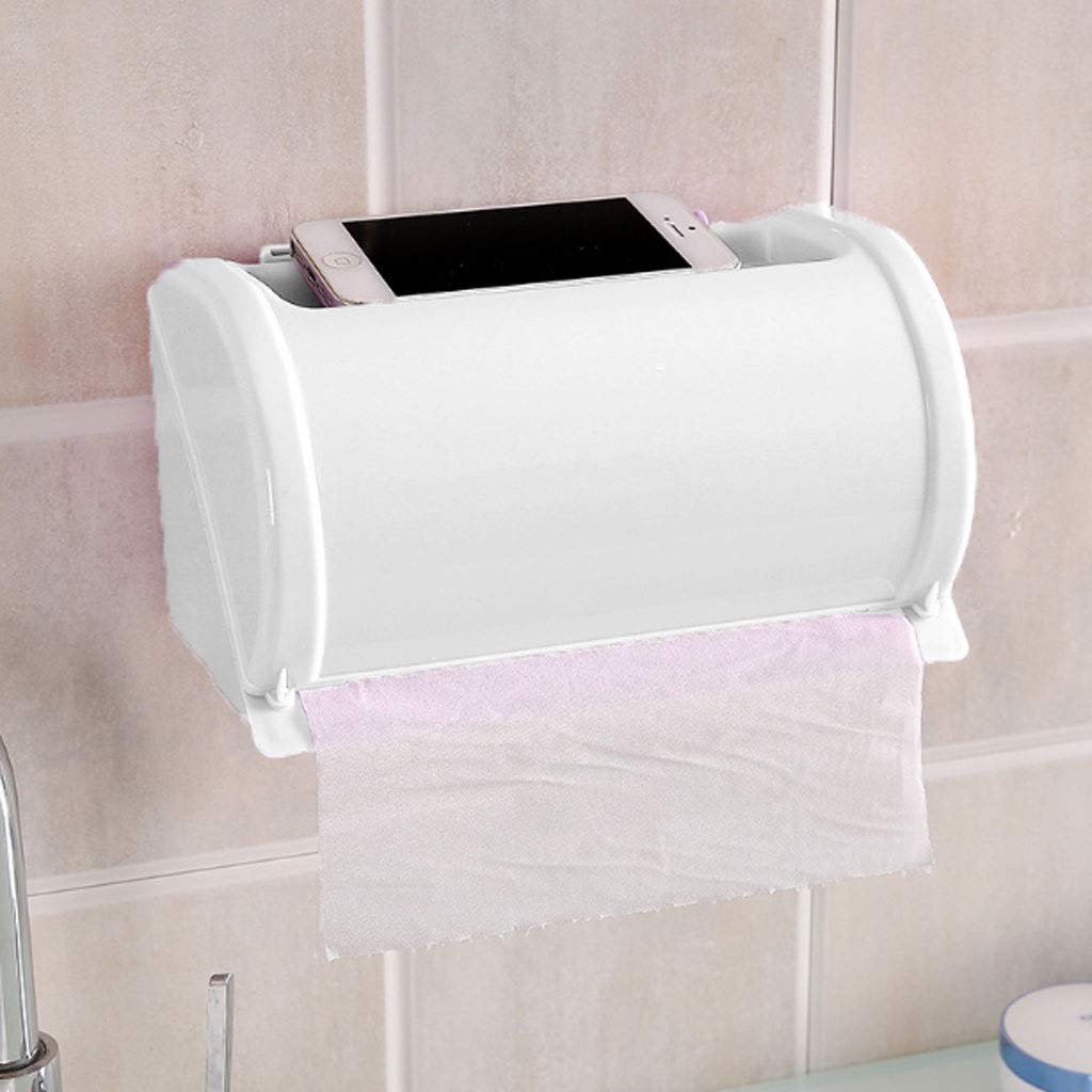 Waterproof Bathroom Tissue Box Holder - White Toilet Paper Roll Tray with Free Punch, Wall-Mounted Bath Tissue Organizer for Home & Office Use