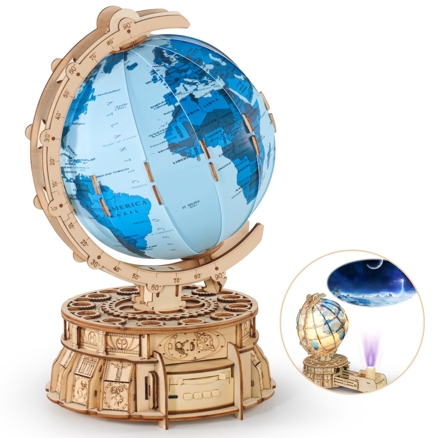 MIEBELY STEM Building Toys Kit - 3D Wooden Puzzle for Adults & Kids Ages 8+, DIY LED Wood Model with USB Charging, Illuminated Globe Music Box - Perfect Birthday Gift, Desk Decor for Boys & Girls - Great for STEM Learning, Home Office Decoration and Creative Play