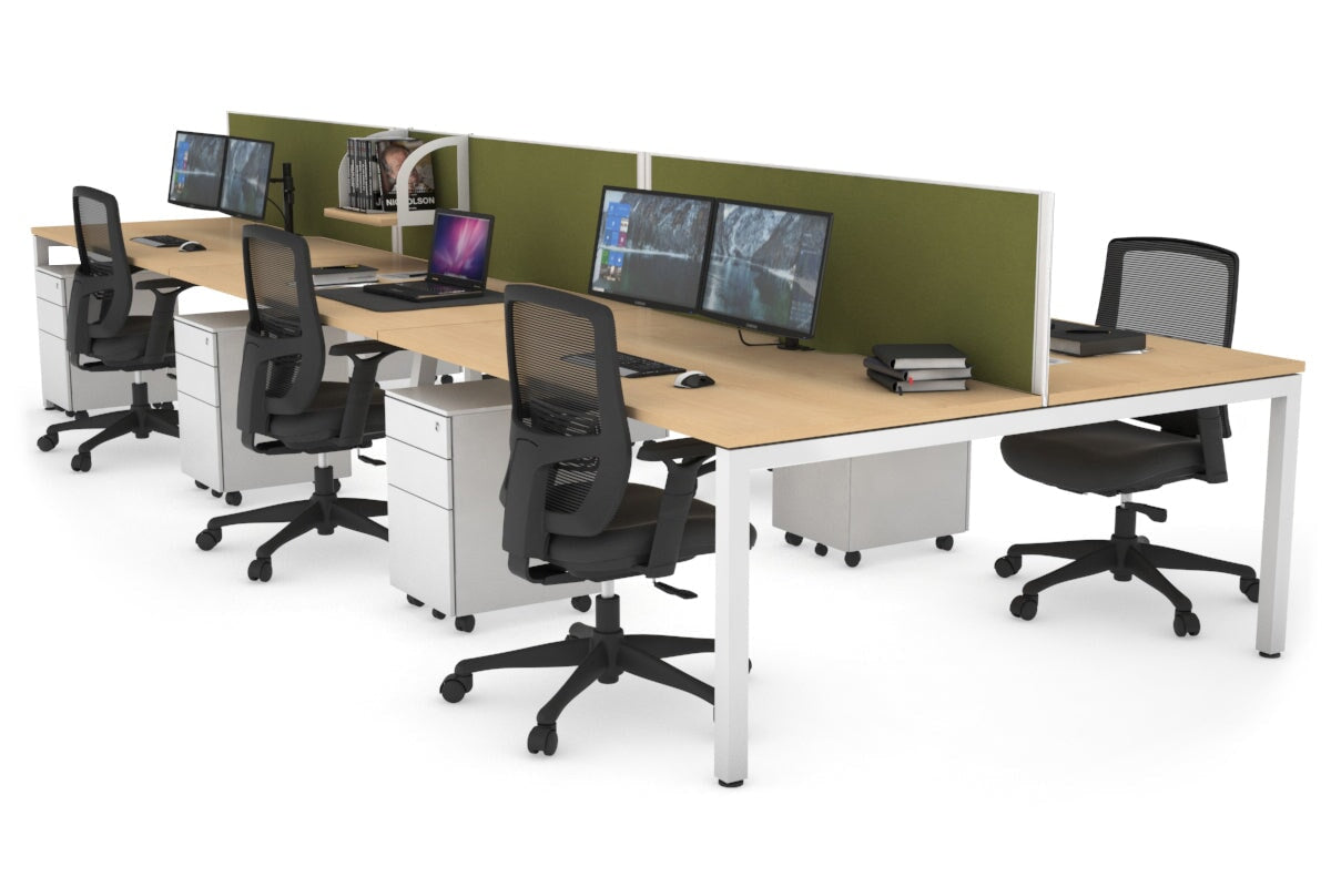 6-Person Office Workstation with Quadro Square Legs - 1600L x 800W Dimensions, Cable Management Scallop for Organized Workspace - Perfect for Open Office Layouts, Team Collaboration & Modern Workspaces