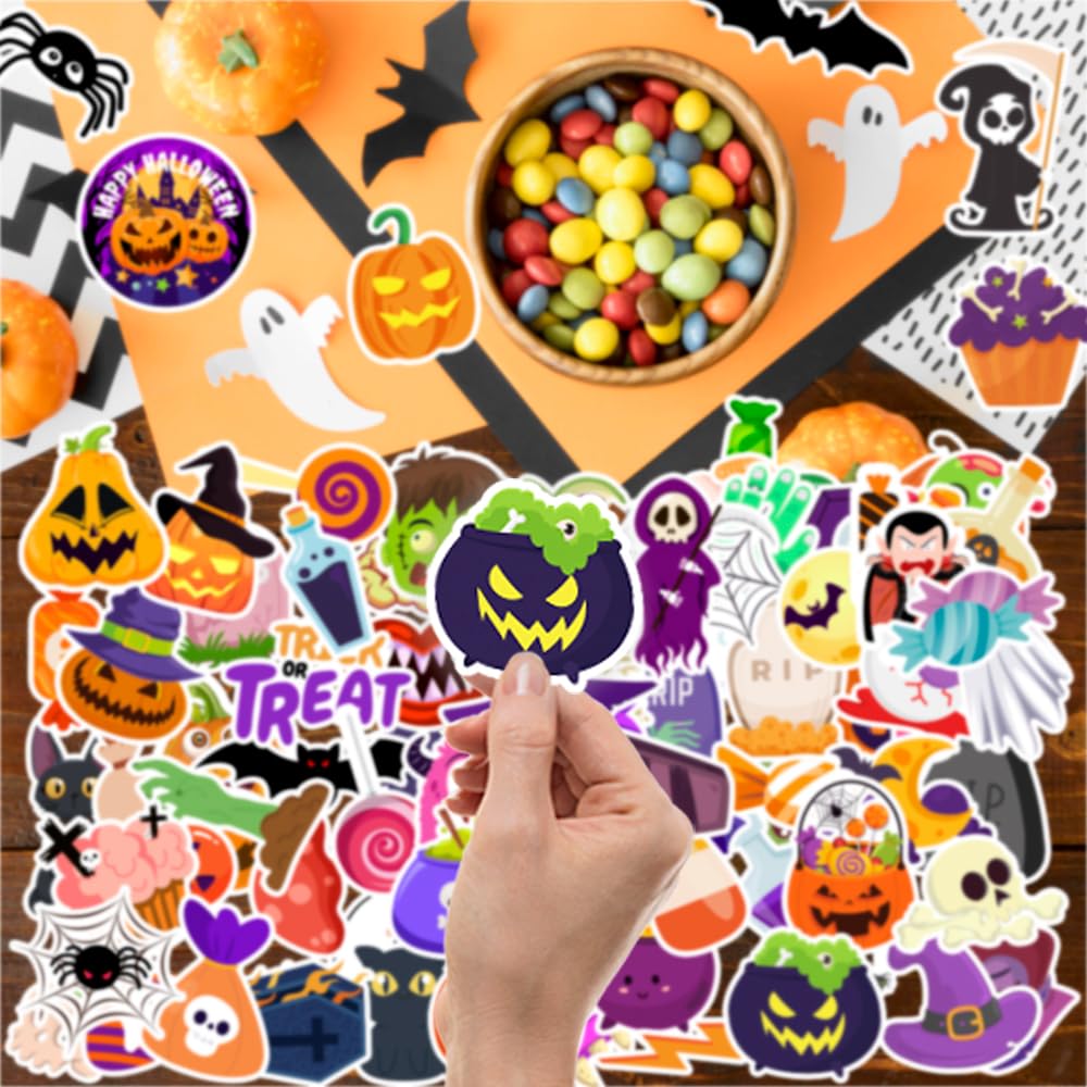 120 Pcs Halloween Stickers for Kids - Waterproof, Non-Repeating Party Favors, Classroom Crafts & Decorations - Perfect for Halloween Parties, Trick or Treat Bags, Pumpkin Decor & School Activities