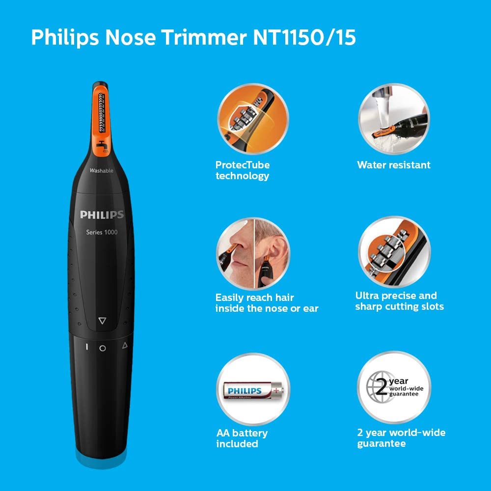 PHILIPS NT1150/10 Precision Nose Hair Trimmer for Men - Painless Grooming at Home, Travel & Daily Use