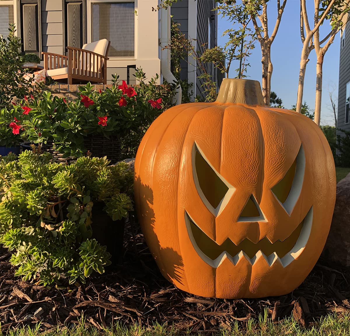 Large 21in Halloween Pumpkin Lantern with LED Light - Jack o' Lantern Decor for Indoor & Outdoor - Spooky Party, Porch, Yard, and Home Decoration