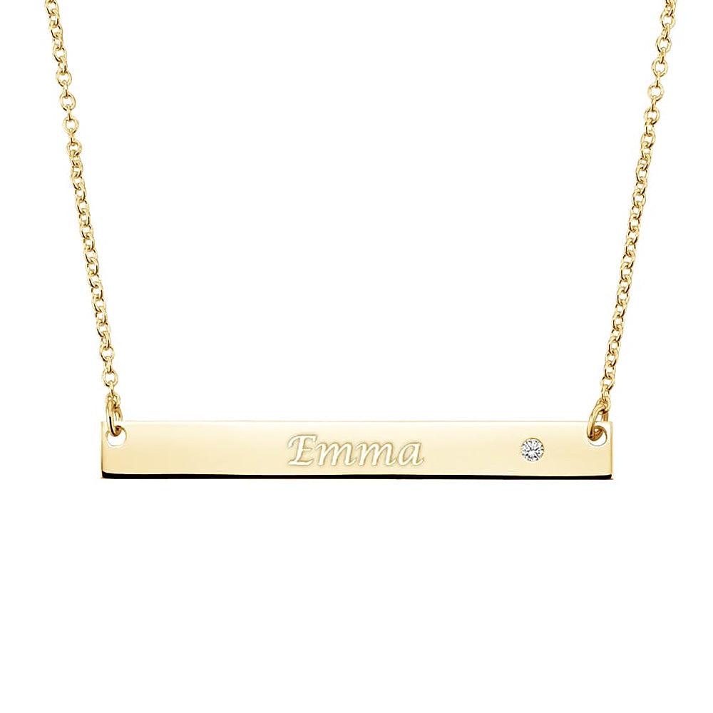 Personalized Engravable Bar Necklace with Genuine Moissanite - Elegant Jewelry Gift for Women, Anniversary, Birthday & Special Occasions