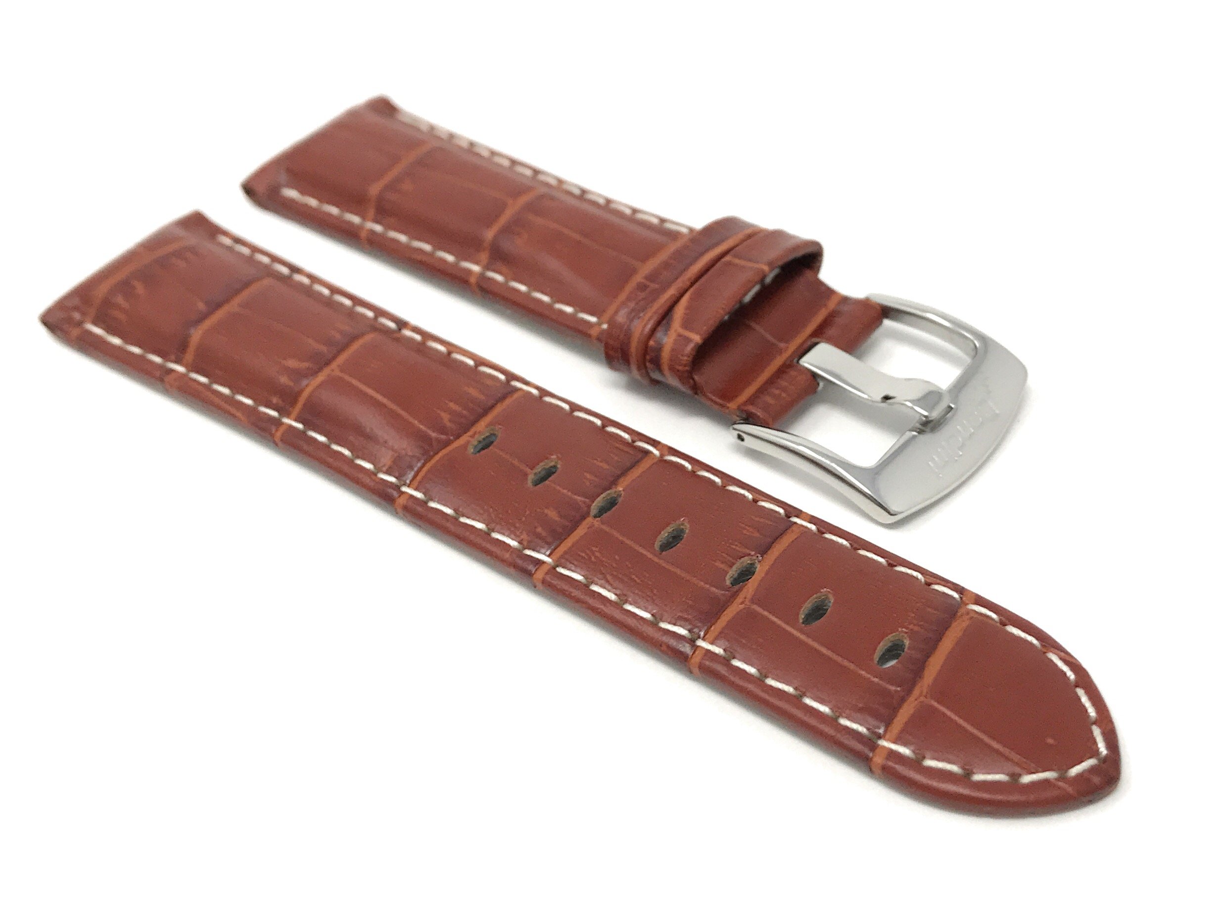 18mm Alligator Leather Watch Band for Men - Classic & Smart Watches - Cognac Strap for Daily Wear