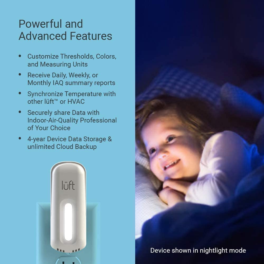 SunRADON Plug-in Wi-Fi Radon & Indoor Air Quality Monitor - Continuous Radon, eCO2, VOC, Temp, Pressure & Humidity Sensor with Mobile App | Ideal for Home, Office & Basement Safety