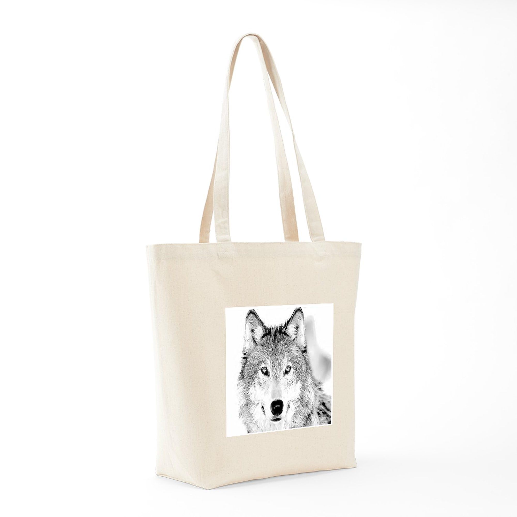 Great White Wolf Tote Bag - Natural Canvas Reusable Shopping Bag for Groceries, Beach & Everyday Use | Eco-Friendly Cotton Tote with Unique Wolf Design