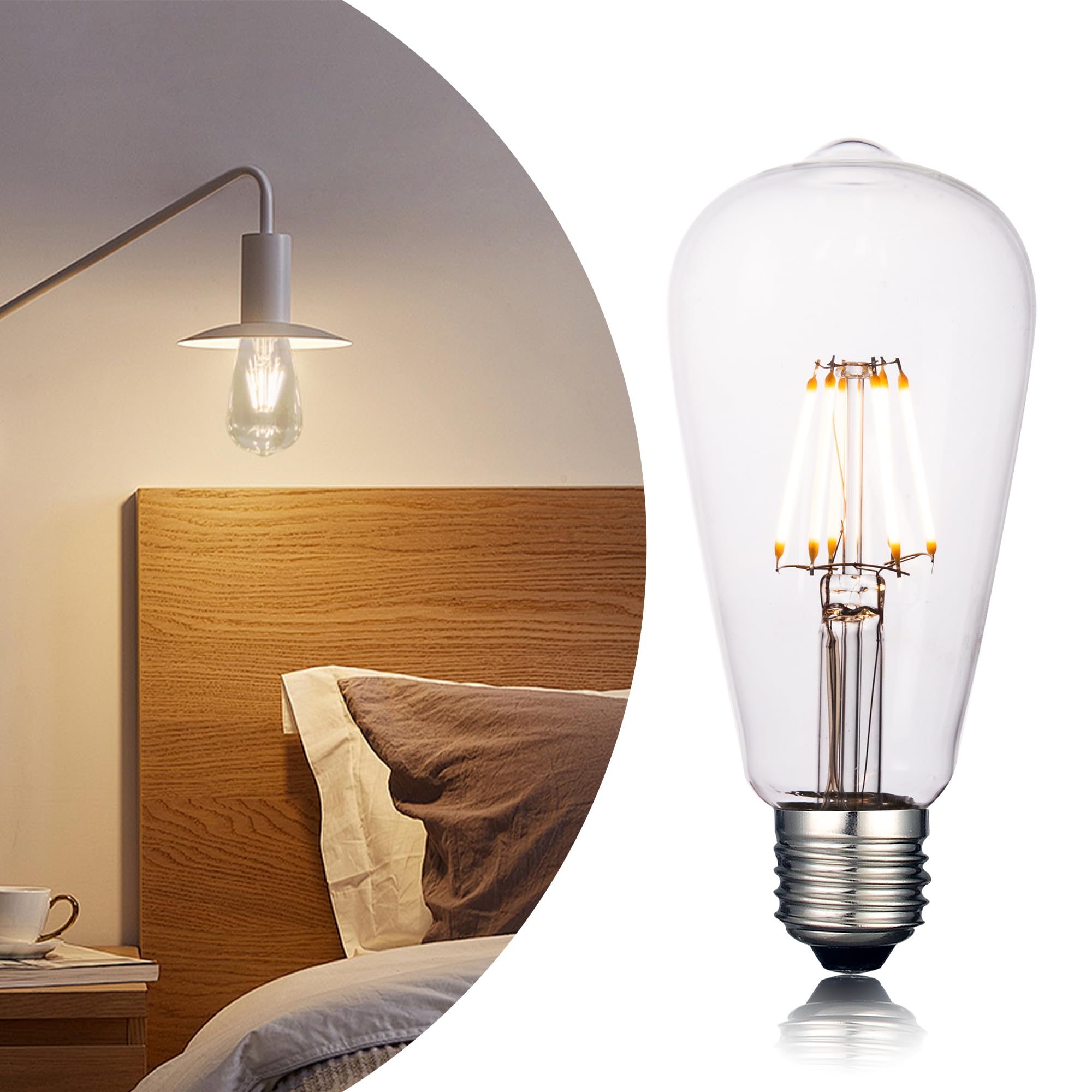 Vintage Edison LED Filament Light Bulbs - ST64 6W (60W Equivalent) 2700K Warm White Dimmable E26 Base - 680 Lumens High Brightness Decorative Lighting for Restaurants, Bars, and Home Décor