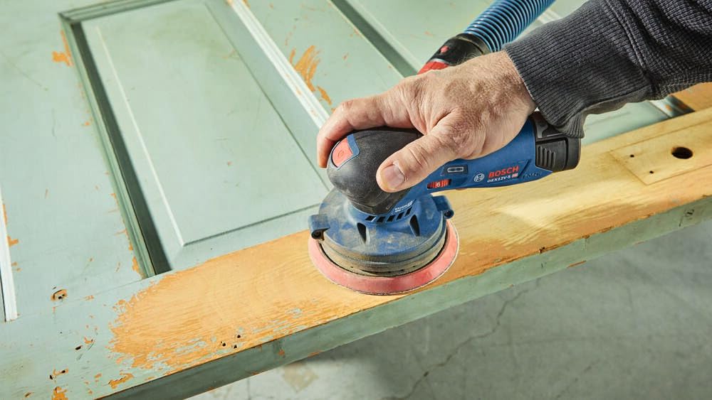 BOSCH GEX12V-5N 12V Max Brushless 5-Inch Random Orbit Sander - Ergonomic Palm Grip, Dust Collection System, Variable Speed Control, Soft-Start Technology (Bare Tool) - Perfect for Woodworking, Sanding Floors, Furniture Refinishing & DIY Projects