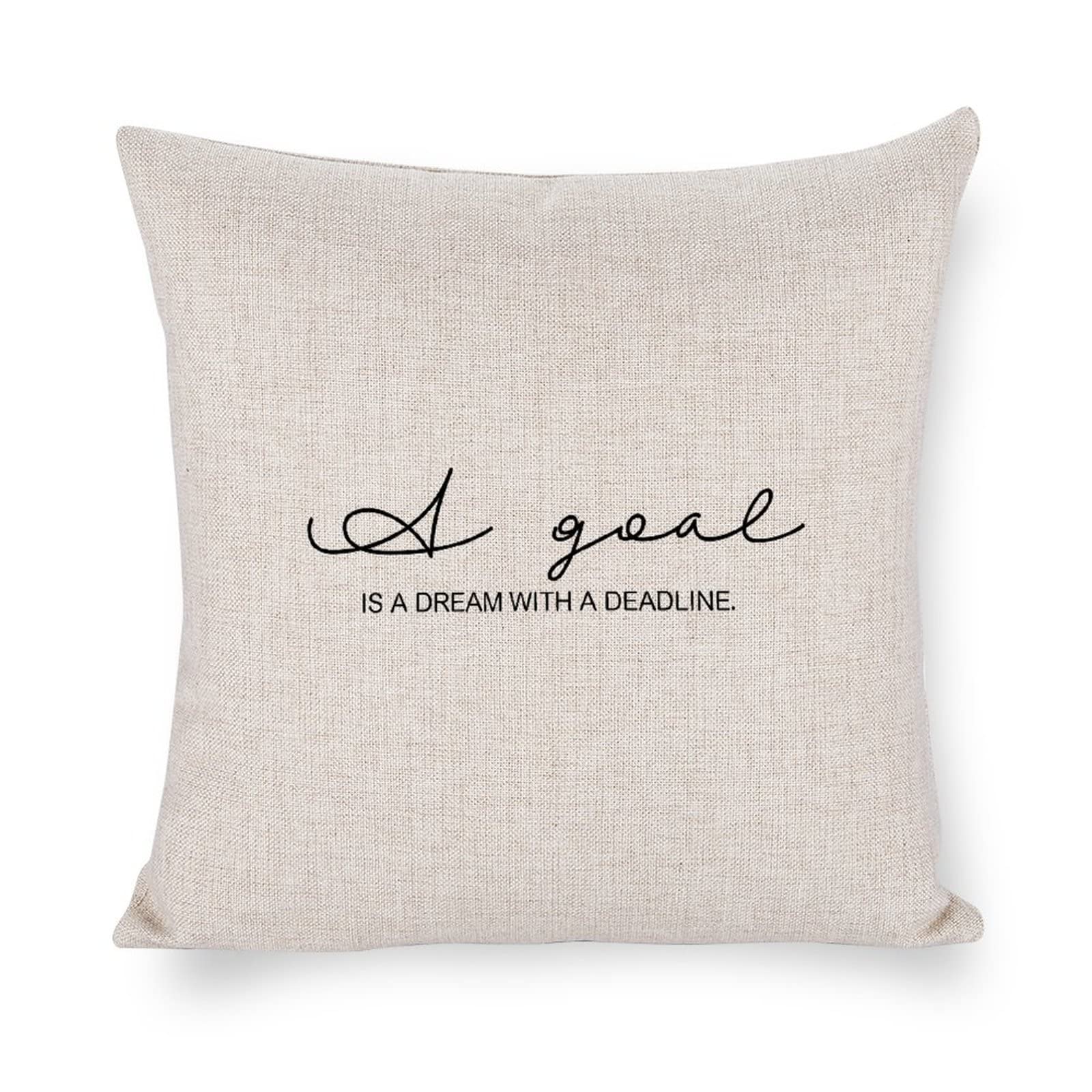 18x18 Inch Square Decorative Throw Pillow Cover - Motivational Quote 'A Goal is A Dream with A Deadline' - Farmhouse Christmas Winter Holiday Decor for Living Room, Bedroom, Sofa