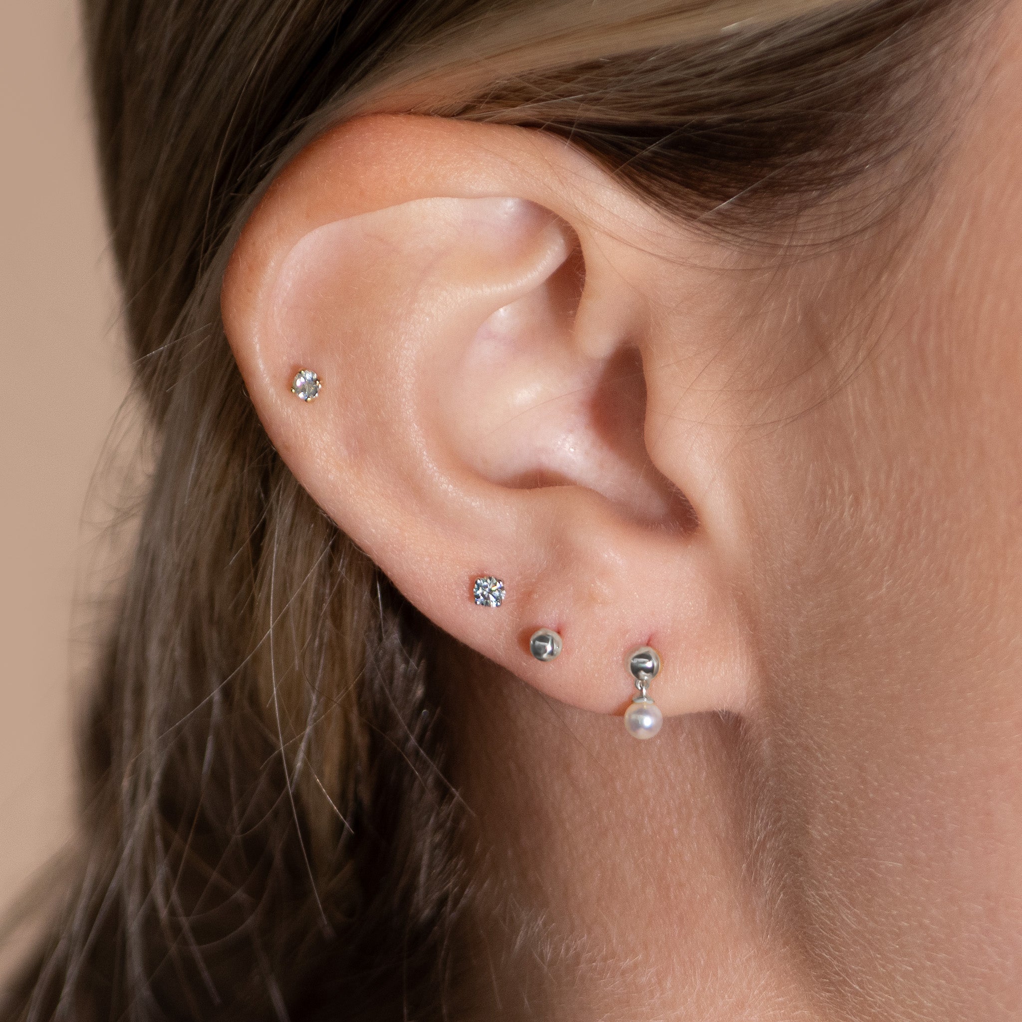 14K White Gold Pearl Drop Earrings - Elegant Flat Back Stud Earrings for Women | Perfect for Weddings, Parties & Special Occasions