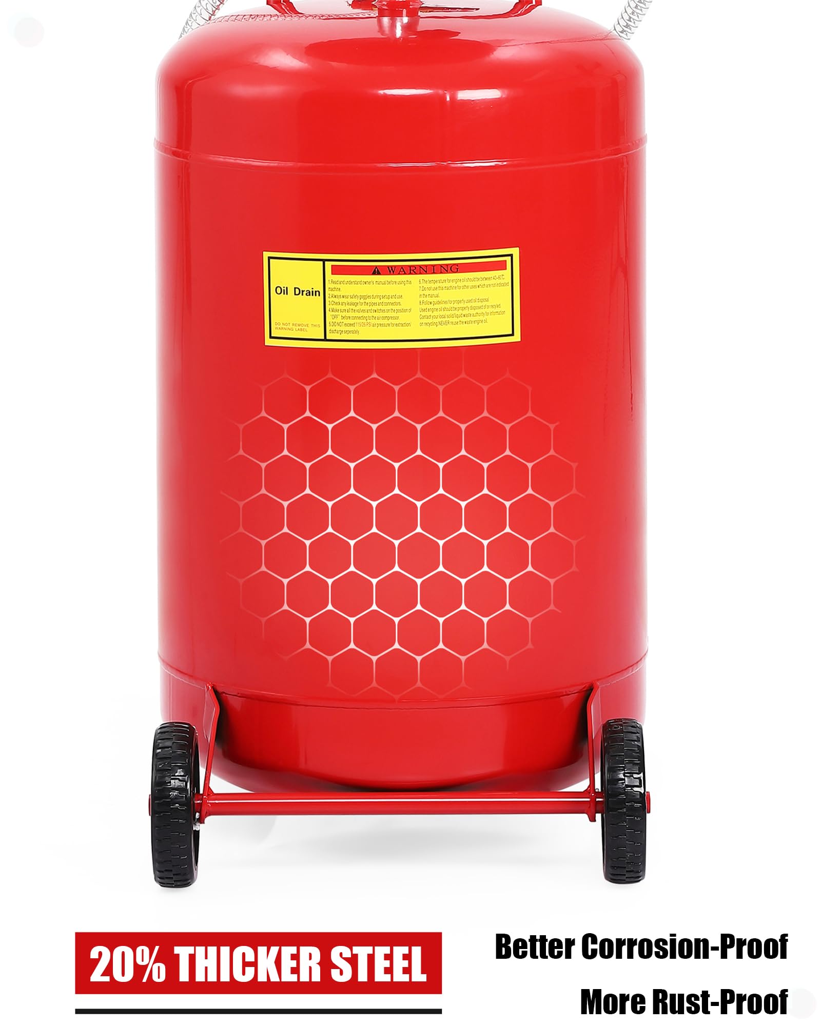 GARVEE 18 Gallon Portable Oil Drain Tank - Air Operated Waste Oil Container with Adjustable Funnel Height & Wheels for Easy Transport - Ideal for Car, Truck & SUV Oil Changes in Garages & Auto Shops