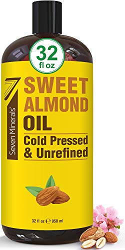 Pure Cold Pressed Sweet Almond Oil - 32 fl oz (1 Quart) Unrefined 100% Natural Carrier Oil for Skin, Hair & Essential Oils | No Additives | Moisturizing for Dry Skin, Massage & Aromatherapy