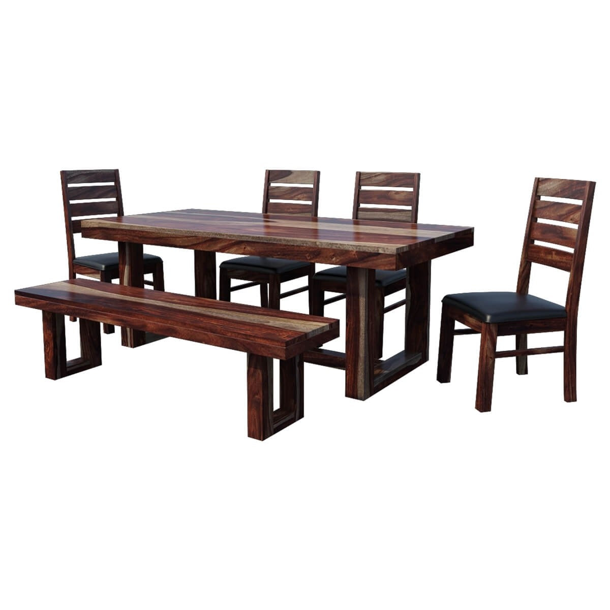 Galveston Rustic Solid Wood 6-Piece Dining Table Set with Bench - Perfect for Farmhouse Kitchen, Dining Room & Outdoor Entertaining