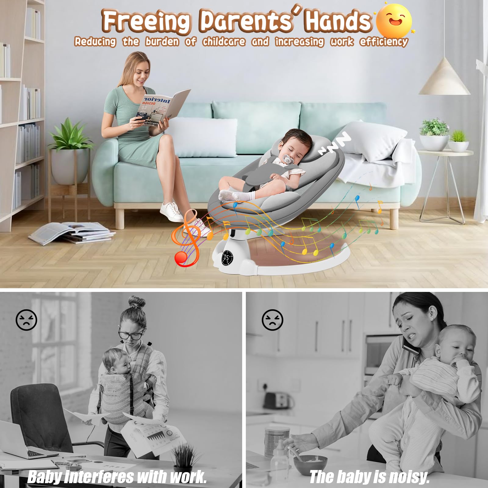 Electric Baby Swing for Infants to Toddlers - Remote Control & Bluetooth Music with 10 Preset Lullabies - Gray - Perfect for Nursery, Bedtime Soothing & Hands-Free Parenting