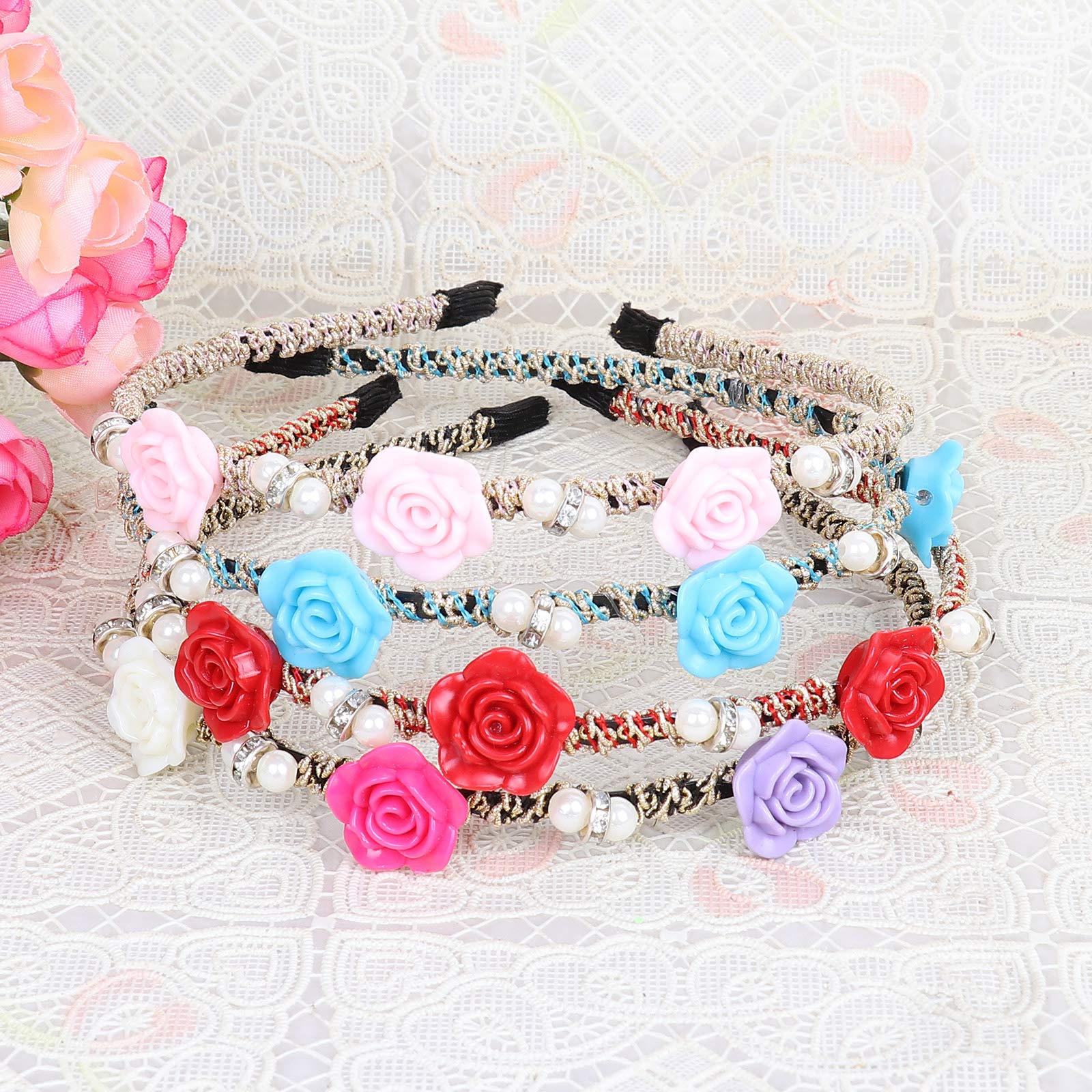JK Home 4-Piece Set of Elegant Metal Headbands with Pearl & Rose Accents - Hand-Woven Hair Accessories for Women & Girls - Perfect for Weddings, Parties & Everyday Wear