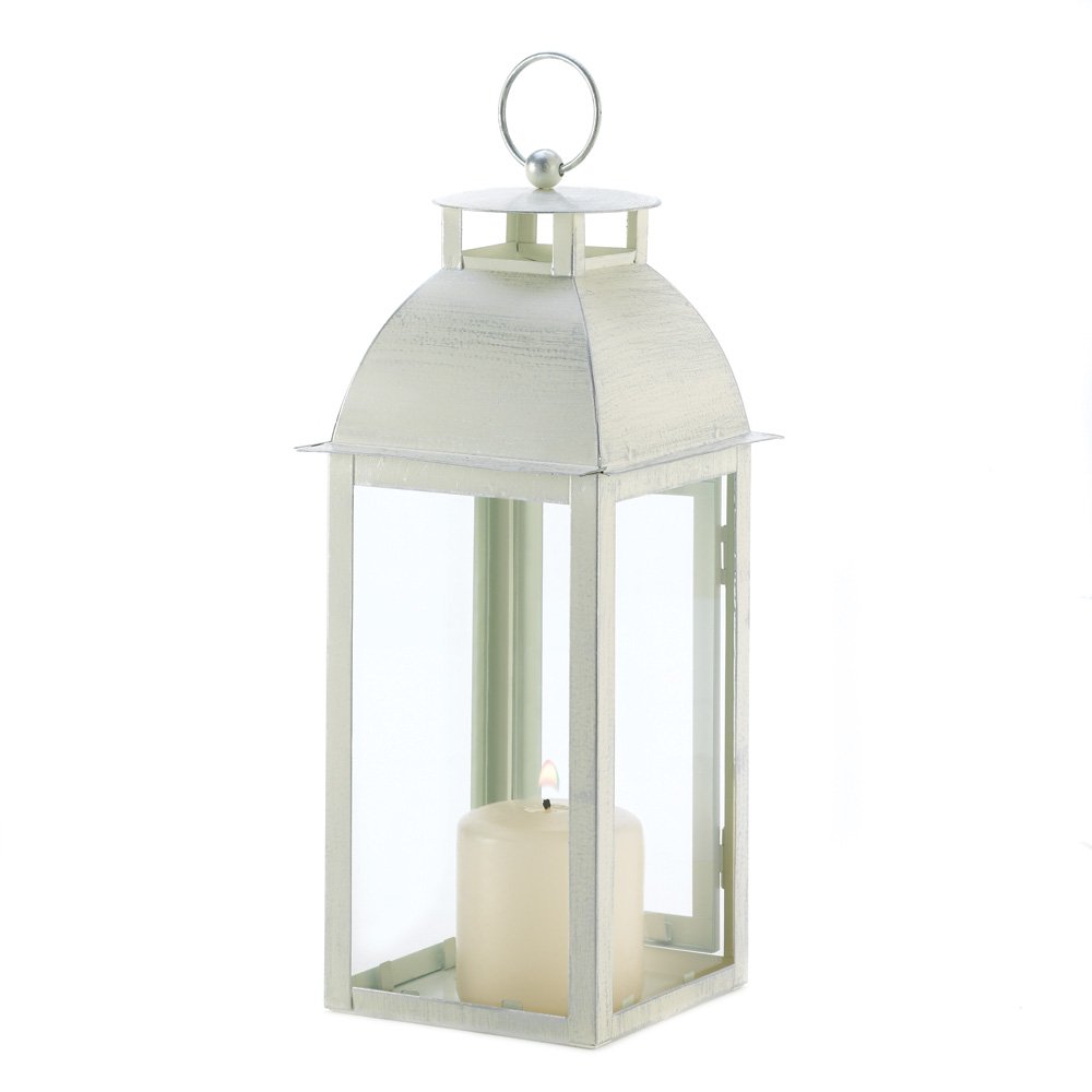 Distressed Ivory Metal Hanging Candle Lantern - Rustic Home Decor Gift for Wedding, Garden, Patio & Fireplace Ambiance