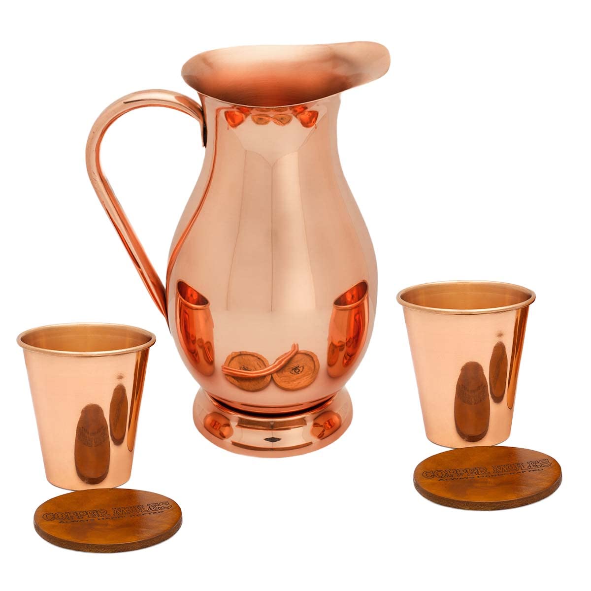 Pure Copper Water Pitcher (70 oz, 2 Liter) with Lid & 2 Drinking Tumblers - Handcrafted Ayurvedic Copperware for Health Benefits | Perfect for Detox Water, Lemon Infusions & Home Wellness Rituals