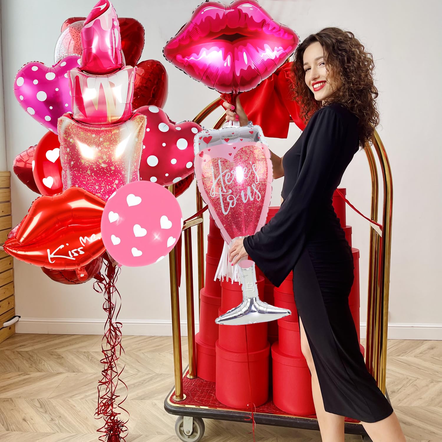 Galentines Day Balloons Set - XOXO Lips & Lipstick Foil Balloons for Party Decorations | Perfect for Galentines Day Celebrations, Girls Night Out, and Bachelorette Parties