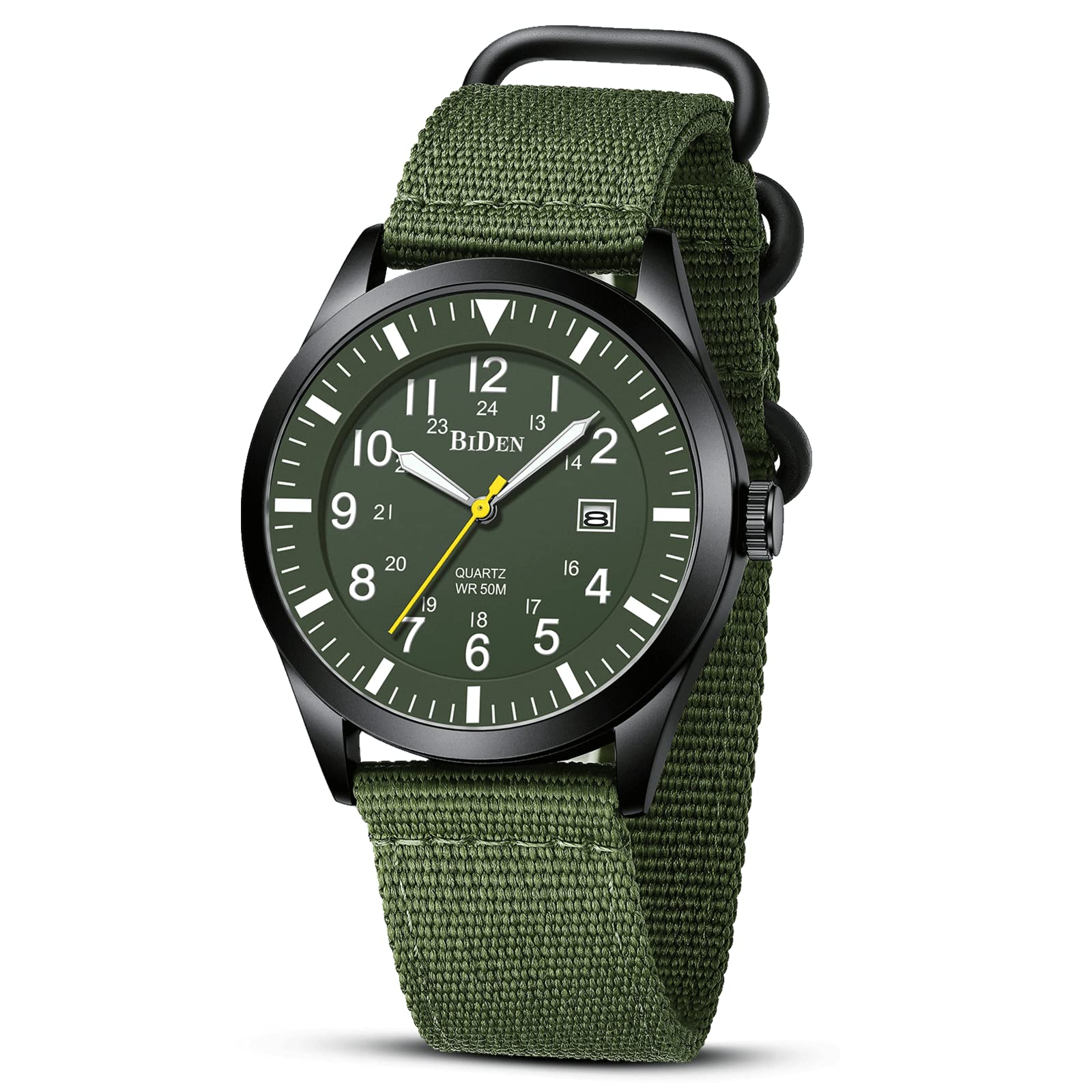 HANPOSH Military Watches for Men - Tactical Army Analog Quartz Watch with Date Display, Waterproof Nylon Strap, Minimalist Field & Sports Wristwatch - Perfect for Outdoor Adventures, Hiking, and Everyday Wear