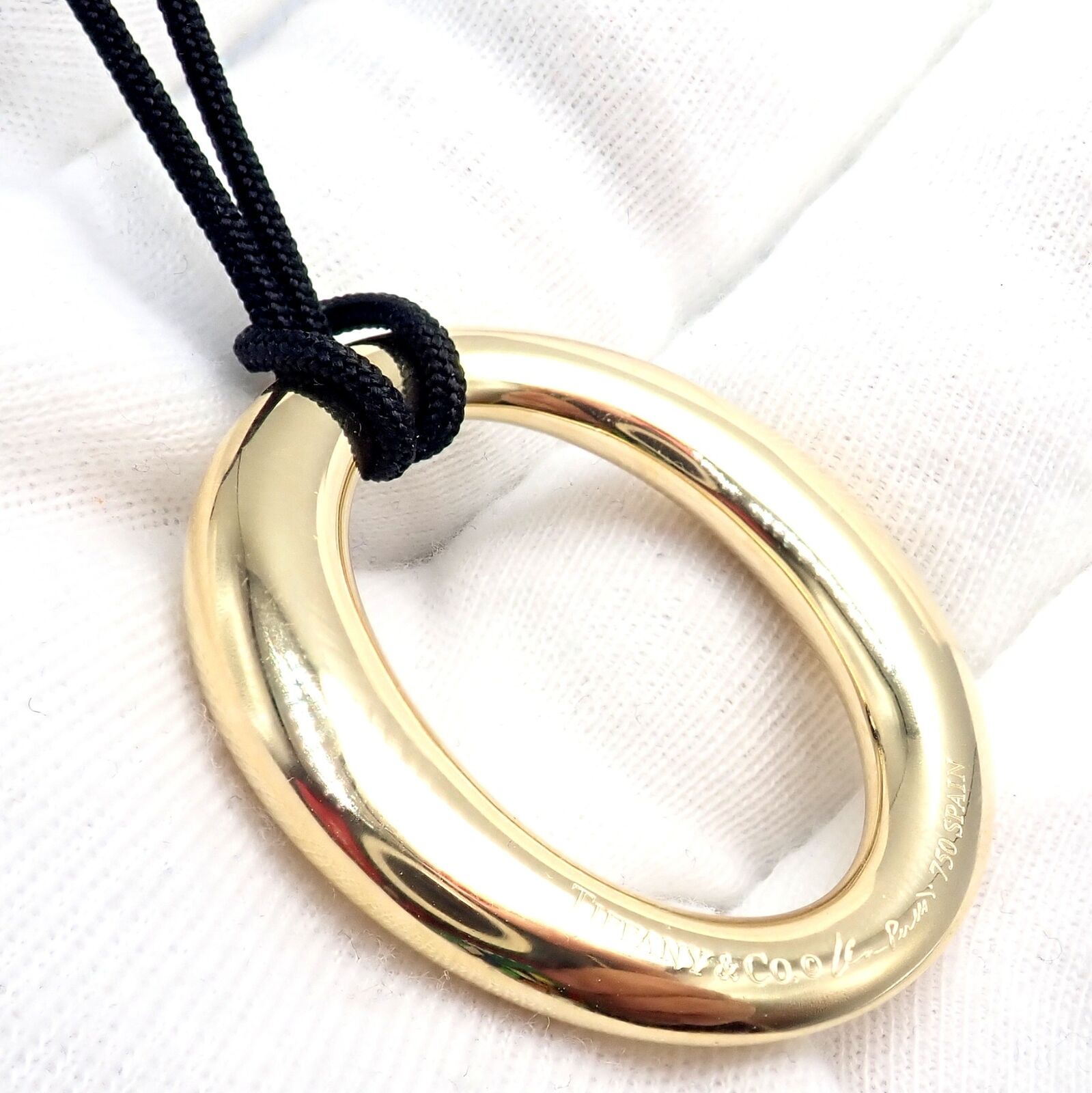 Authentic Tiffany & Co 18k Yellow Gold Peretti 35mm Medium Sevillana Necklace - Elegant Jewelry Gift for Women, Perfect for Weddings & Special Occasions