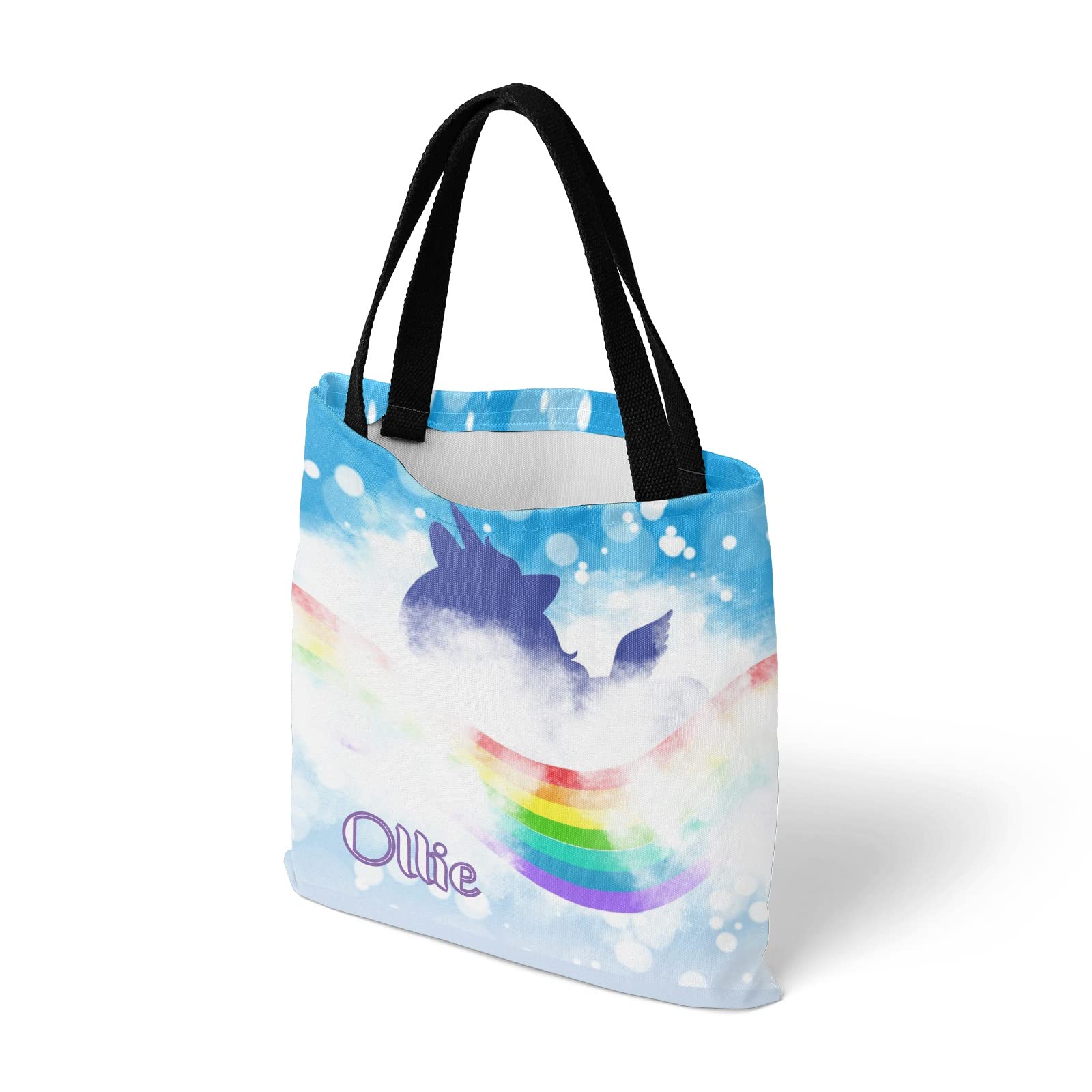 Personalized Cute Unicorn Rainbow Canvas Tote Bag - Reusable Eco-Friendly Shoulder Bag for Women & Girls - Perfect for School, Travel, Shopping & Gift Giving