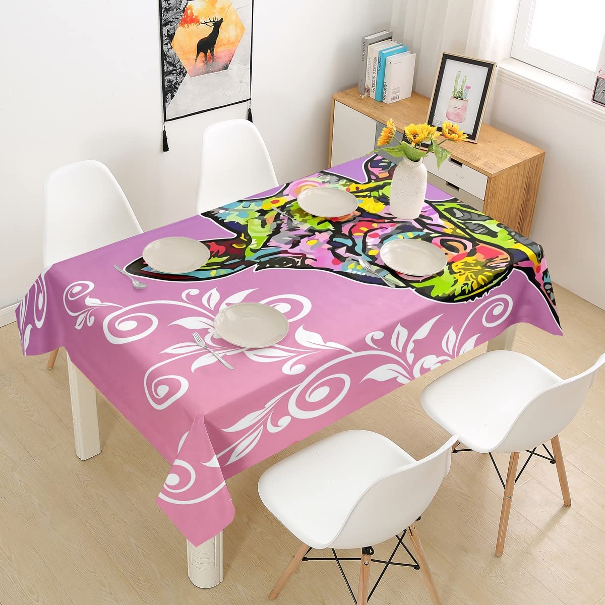 Giraffe Tablecloths - Geometric Floral Watercolor Table Cover for Teens, Men, Boys & Adults | Boho Wild Animal Jungle Theme Kitchen Decor | 55x55 Inch Washable Tablecloth for Dining Room, Picnics & Party Decorations