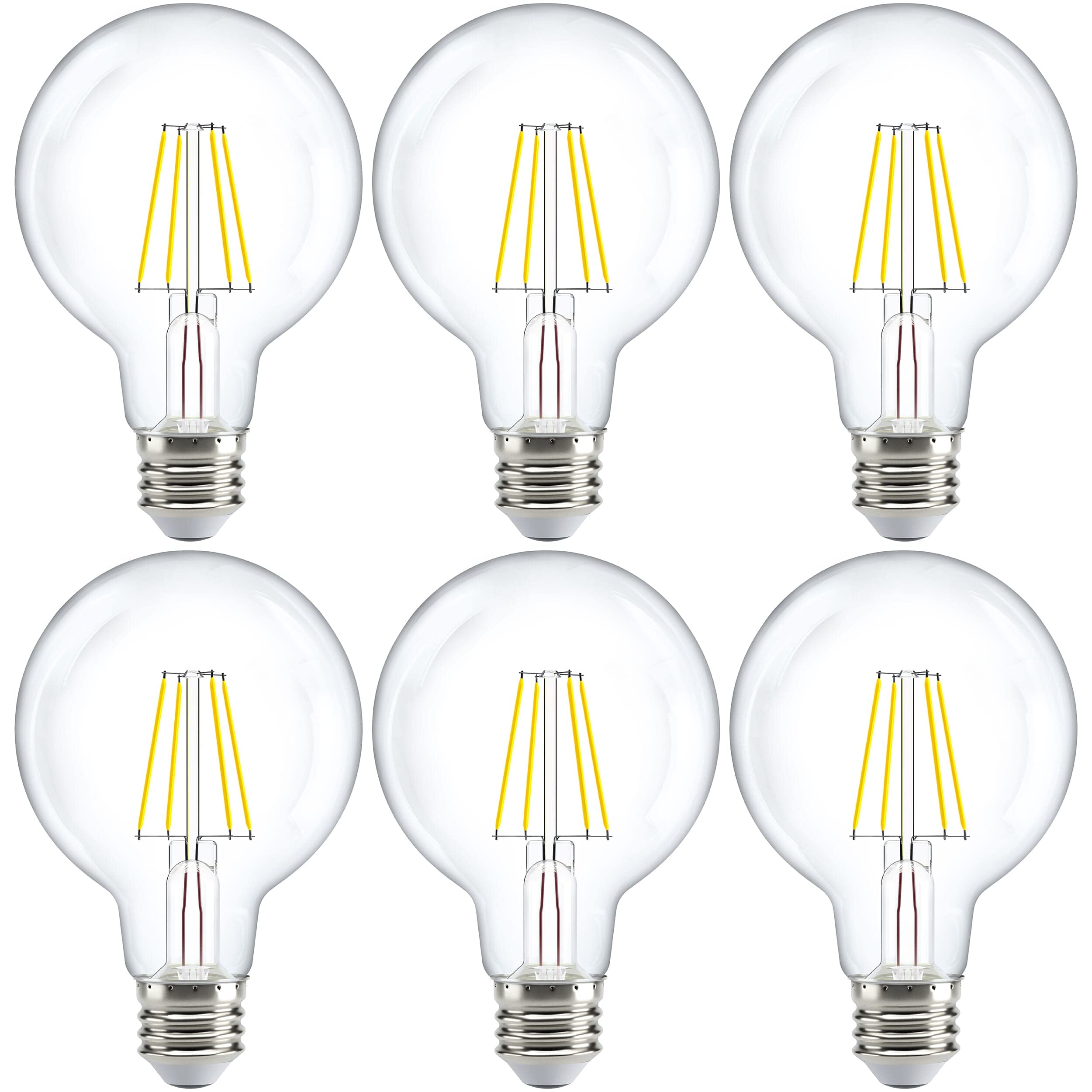Sunco Lighting G25 LED Globe Light Bulbs - 6 Pack, 2700K Soft White, Dimmable, 5.5W=60W, Clear Vintage Filament, 500 LM, E26 Base - Perfect for Bathroom Vanity, Living Room, Bedroom & Outdoor Lighting (UL Listed)