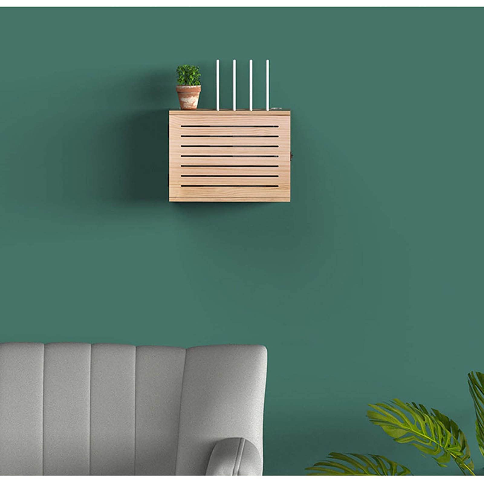 Wooden WiFi Router Shelf - Wall Mount Cable Management Storage Box for Internet Modem & Router (36cm) - Perfect for Home Office, Living Room & Bedroom Network Organization