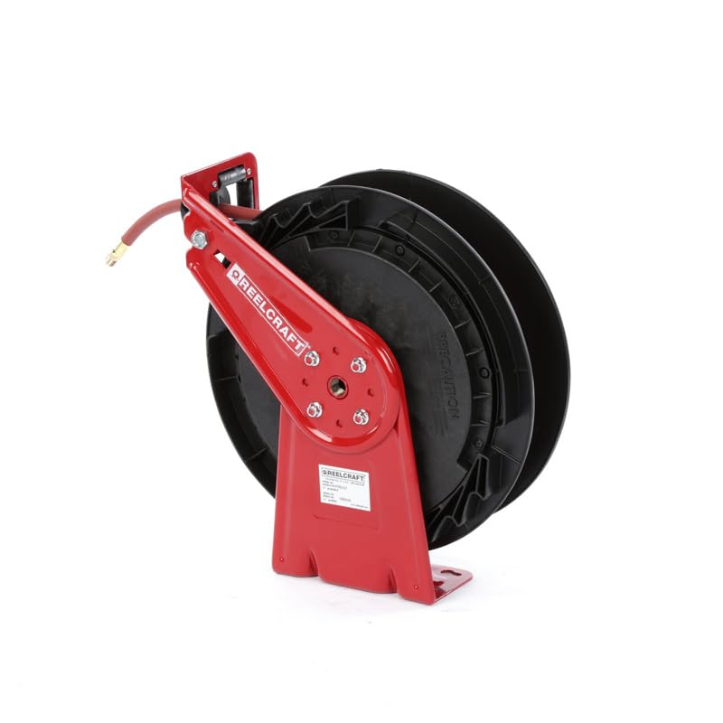 Reelcraft RT650-OLP 3/8-Inch x 50-Ft Heavy Duty Spring Retractable Air Water Hose Reel - Ideal for Garage, Workshop & Industrial Use