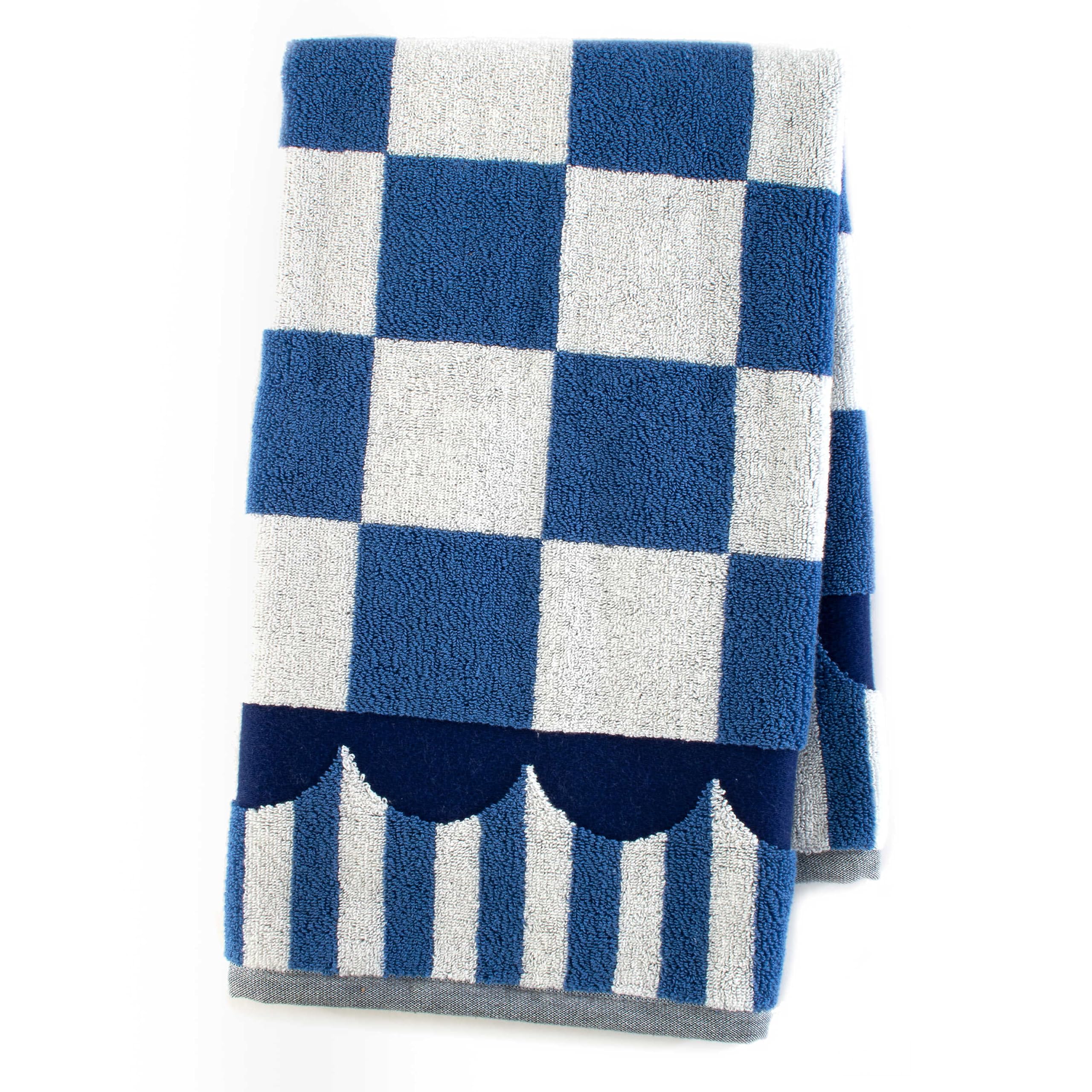 MACKENZIE-CHILDS Blue and White Royal Check Hand Towel - Decorative Cotton Kitchen & Bath Towel for Home Decor, Gifts, and Everyday Use