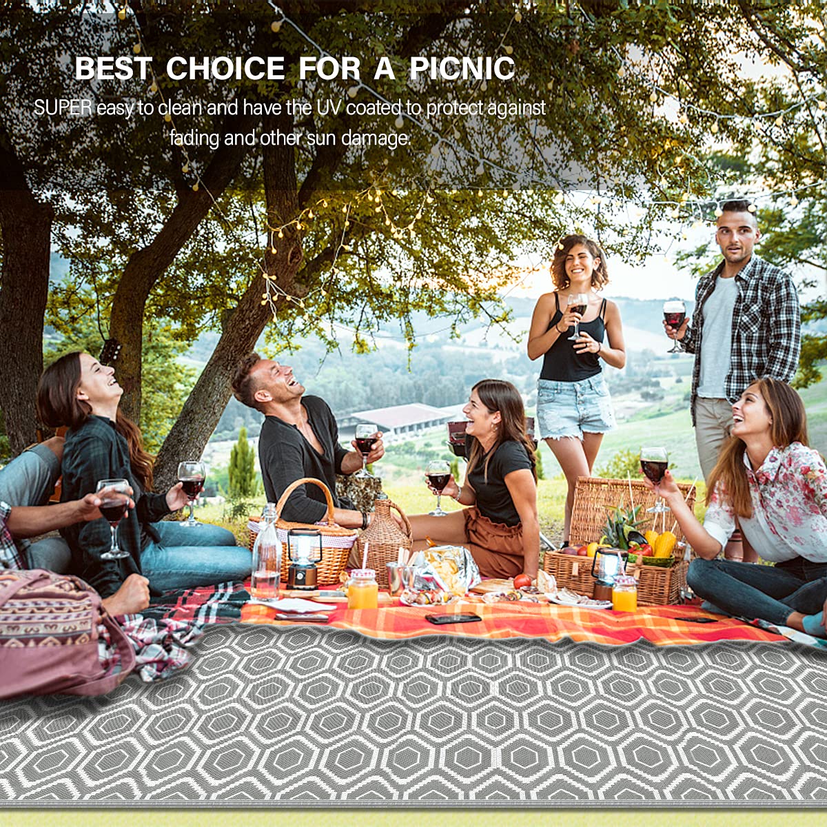 Waterproof Reversible Plastic Straw Rug - Large Outdoor Floor Mat for Camping, RV, Patio, Backyard, Deck, Picnic, Beach & Trailer | Durable & Weatherproof for All-Season Use
