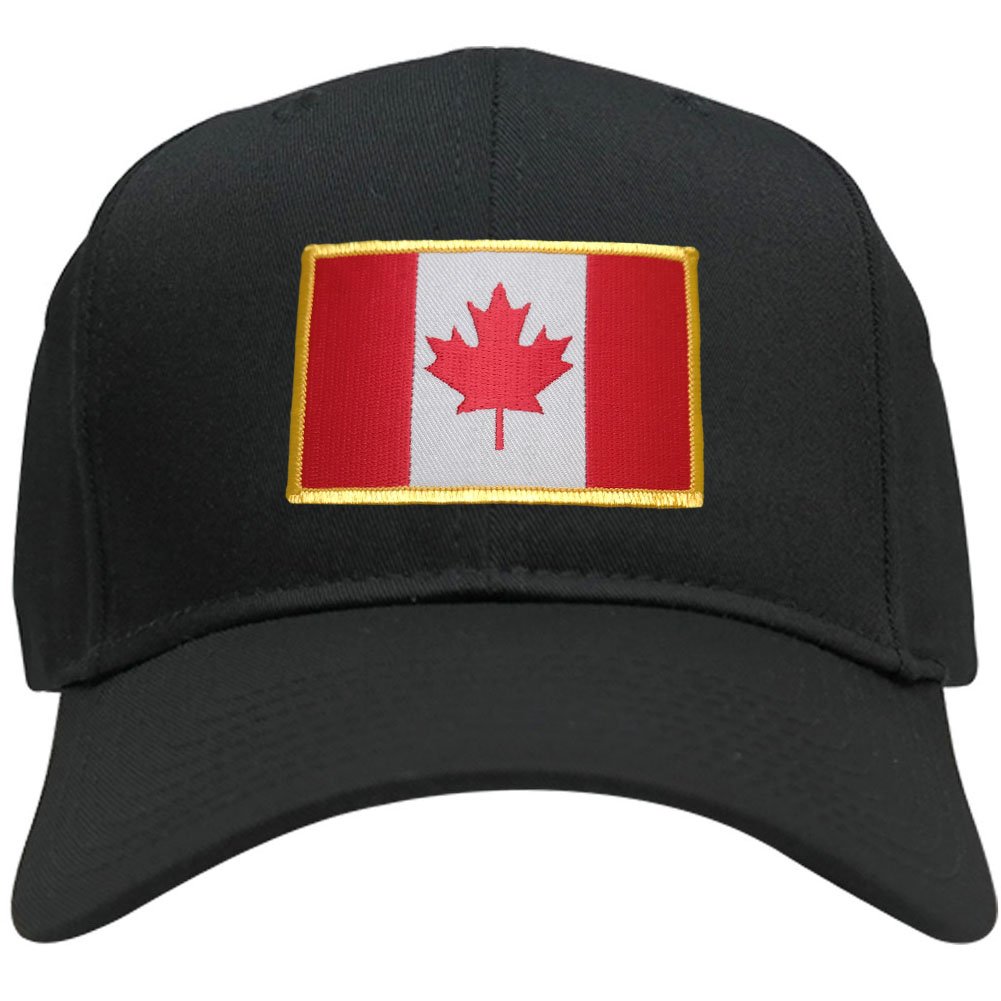 Canada Embroidered Flag Iron-On Patch with Gold Border - Adjustable Snapback Baseball Cap for Men & Women - Perfect for Sports, Outdoor Activities, and Patriotic Events