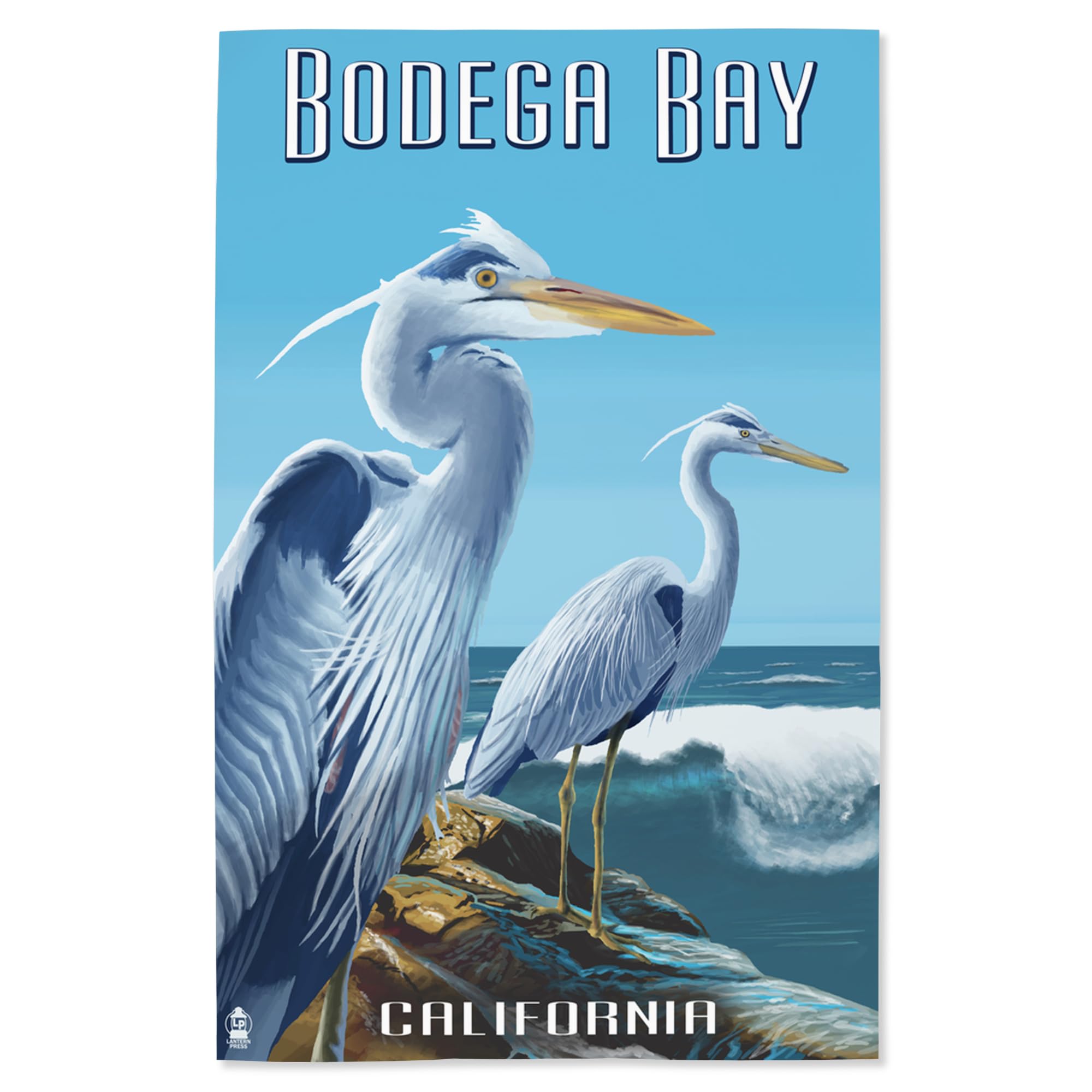 Lantern Press 16x24 Inch Giclee Art Print - Bodega Bay California Coastal Landscape with Blue Heron - Perfect for Living Room, Bedroom or Office Wall Decor
