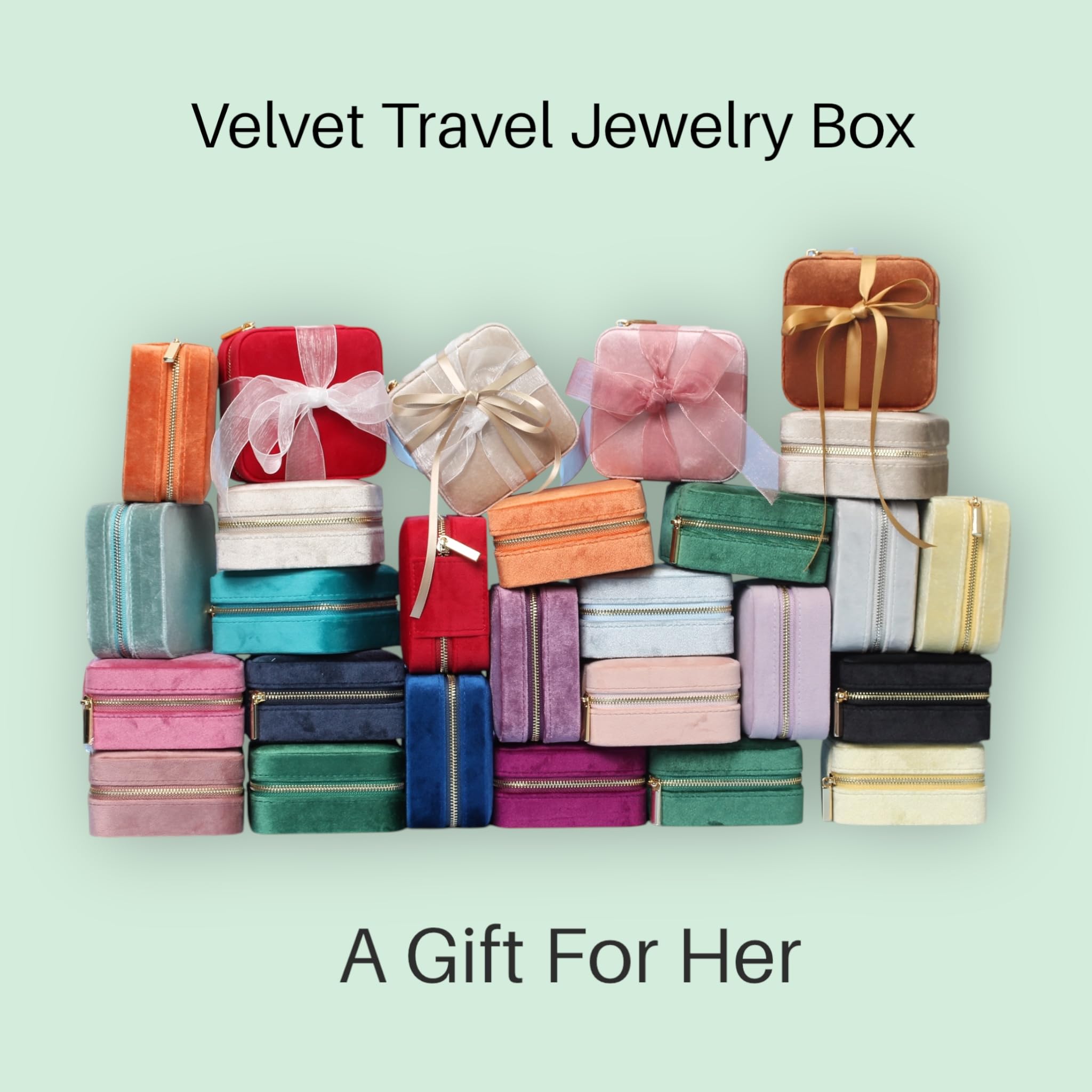 BLUETTE Velvet Travel Jewelry Organizer Box with Mirror - Portable Ring Earrings Necklace Storage Case for Women (Champagne) | Perfect for Vacation, Business Trips & Daily Use