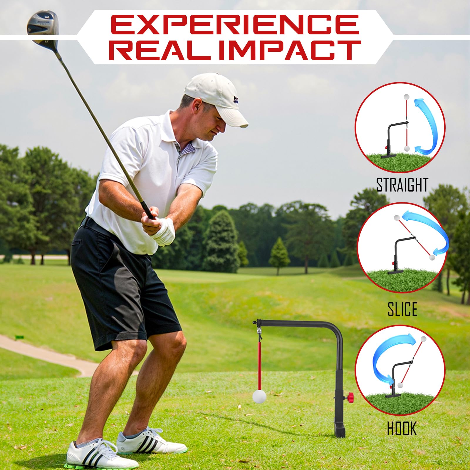 Durable Golf Swing Trainer with Replacement Ball & Height Adjustment - Perfect Iron Practice Aid for Kids & Youth - Ideal Golf Gift & Training Accessory for Backyard, Driving Range & Indoor Practice