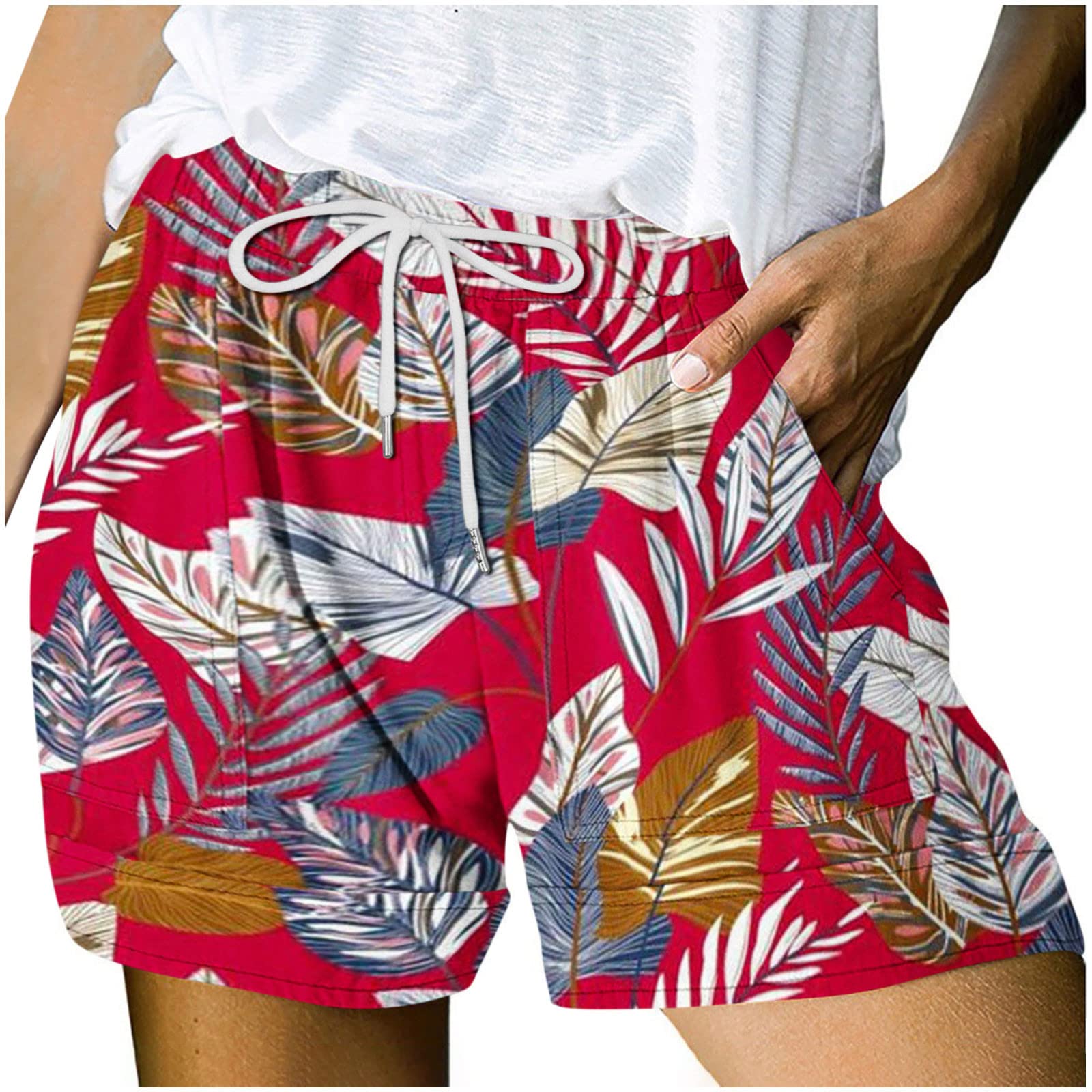 Women's Beach Shorts with Pockets - Tropical Print Summer Shorts for Vacation & Casual Wear
