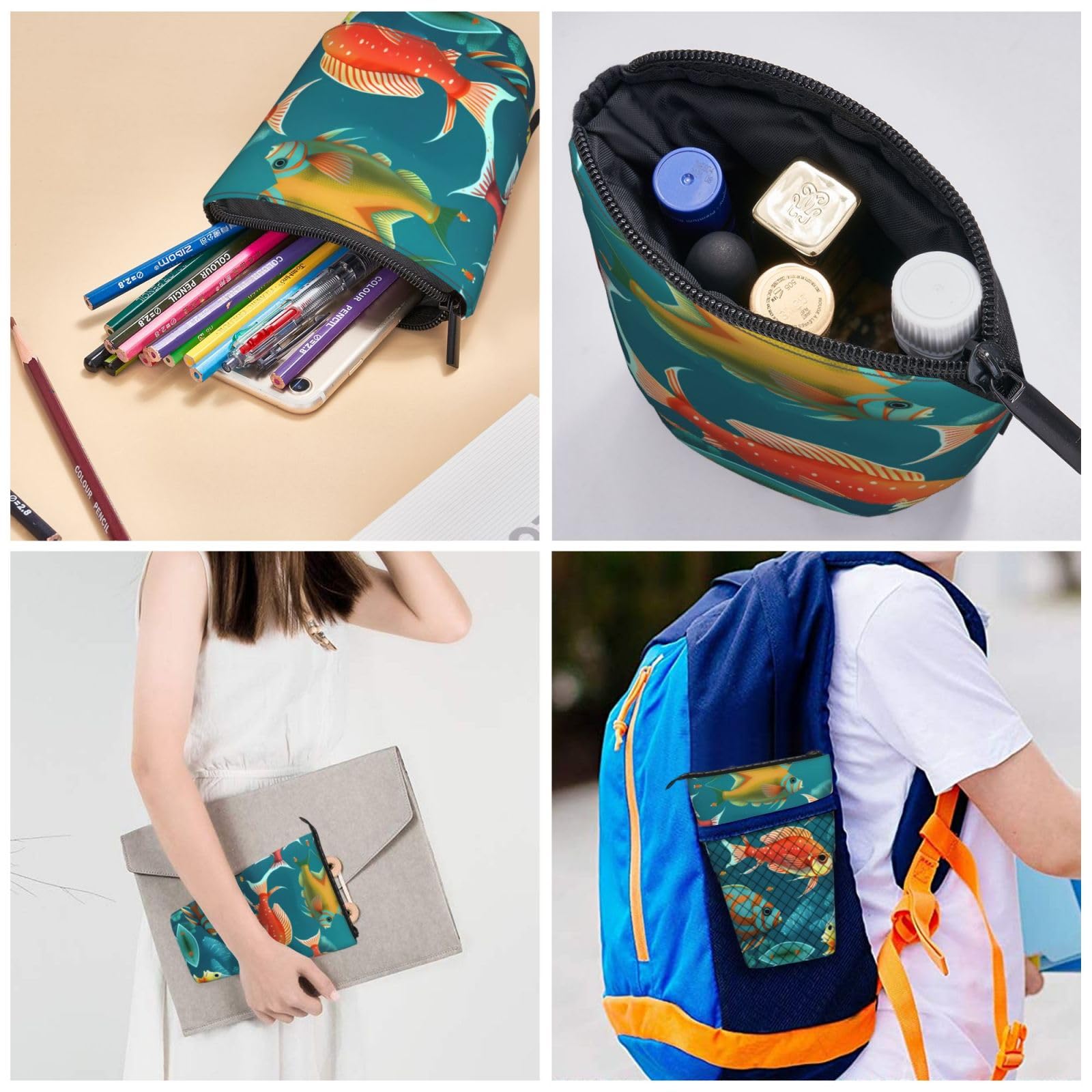 YQxwJL Ocean Underwater Fish Print Zippered Pencil Case - Expandable Stationery Organizer for School, Office & Travel | Makeup Bag, Pen Holder & Pouch Storage Solution