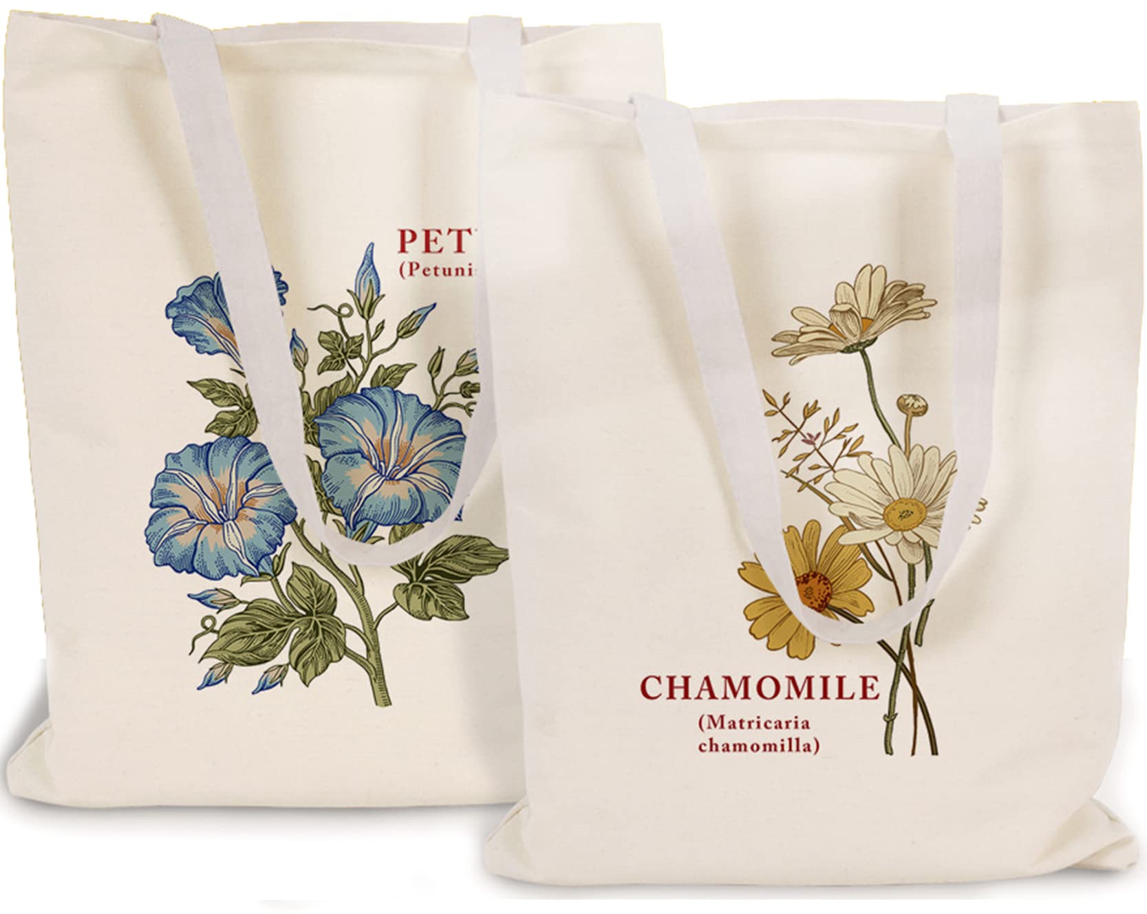 2 Pack Floral Tote Bags for Women - Aesthetic Botanical Print Reusable Grocery Shopping Bags | Perfect for Farmers Market, Beach Trips & Everyday Use
