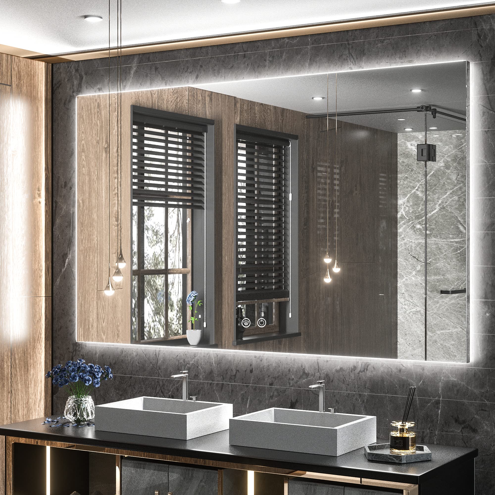 48 x 30 Inch LED Backlit Bathroom Mirror with Anti-Fog - 3 Color Modes (White/Warm/Natural) & Dimmable - Wall Mounted Vanity Mirror for Makeup, Shaving & Home Decor