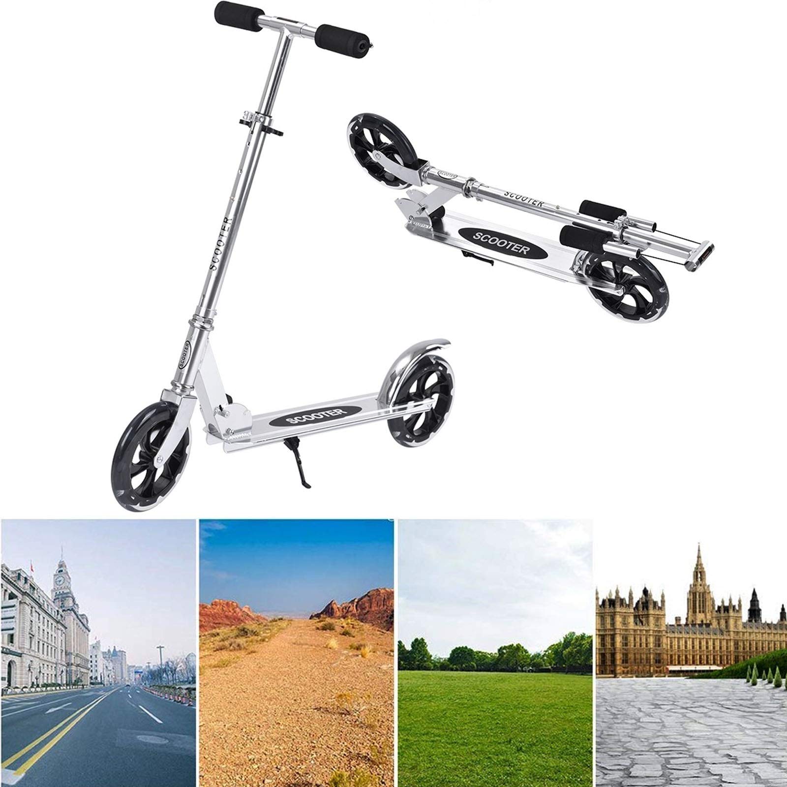 Qianglin Folding Kick Scooter for Adults & Teens - Lightweight Aluminum Alloy Commuter Scooter with Adjustable Height & Large PU Wheels - Perfect for Urban Commuting, Campus Travel & Leisure Riding