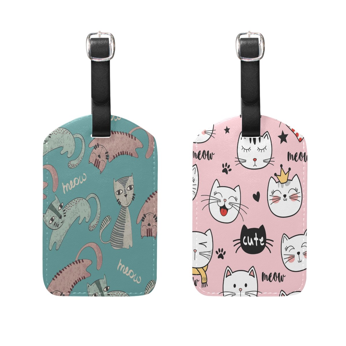 ALAZA Cute Cat Print Luggage Tags for Travel - Set of 2 Durable Pet-Themed Suitcase ID Tags for Adults | Perfect for Airports, Cruise Ships & Vacation Trips