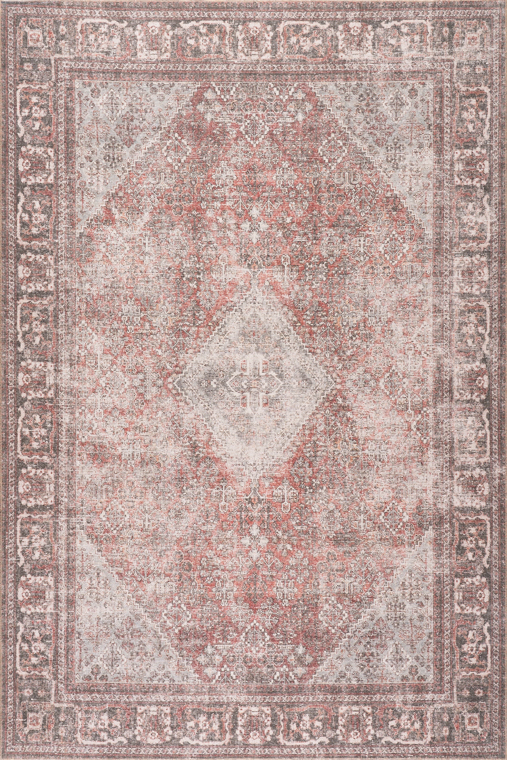 Vintage Cosette Rug in Burgundy - Handmade Bohemian Style Area Rug for Living Room, Bedroom & Office Decor
