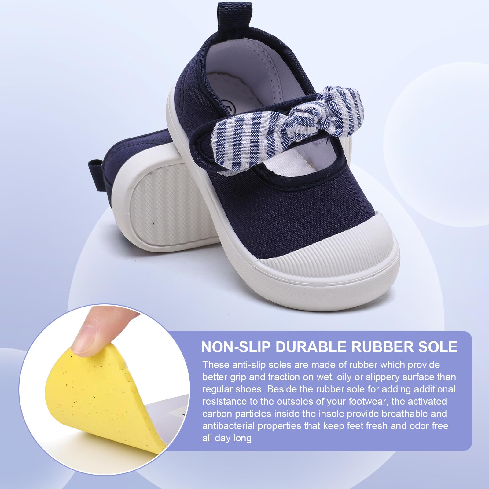 Toddler Girls Canvas Sneakers with Bowknot - Mary Jane Flat Shoes for School Uniform & Dress Occasions | Comfortable Kids Shoes for Classroom, Party & Everyday Wear