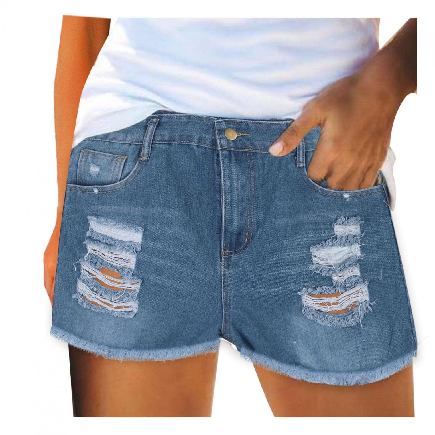 Handyulong Women's Plus Size Denim Shorts - Mid Rise Stretch Casual Jean Shorts with Frayed Raw Hem | Perfect for Summer, Beach, and Everyday Wear